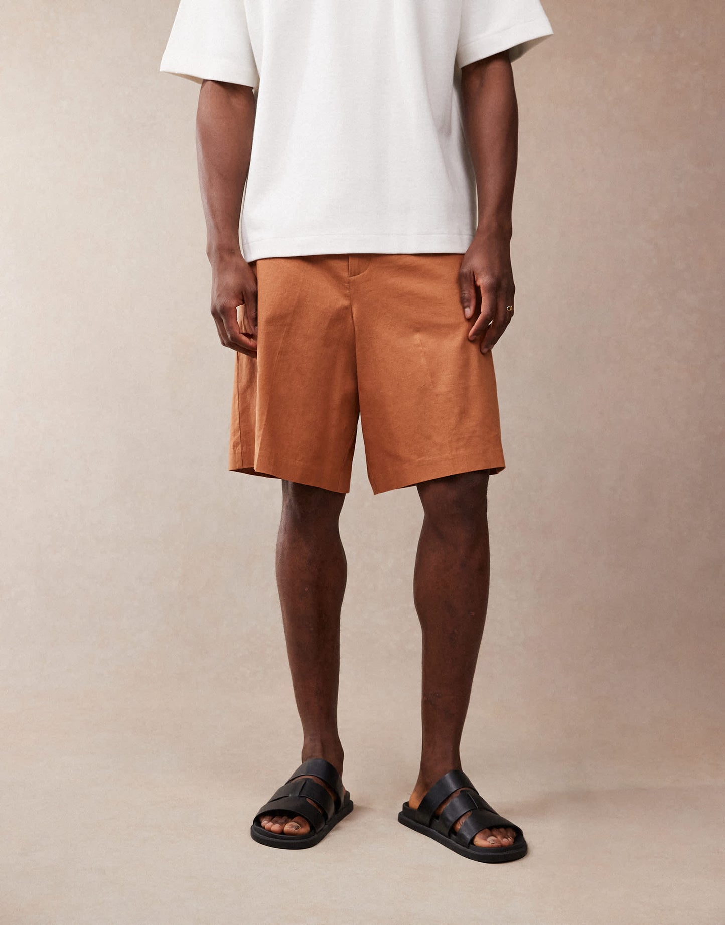 ASOS DESIGN smart linen blend bermuda shorts in rust