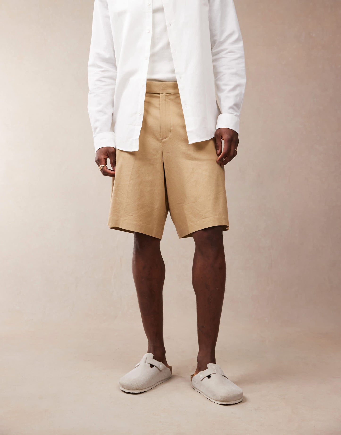ASOS DESIGN smart linen blend bermuda shorts in tan