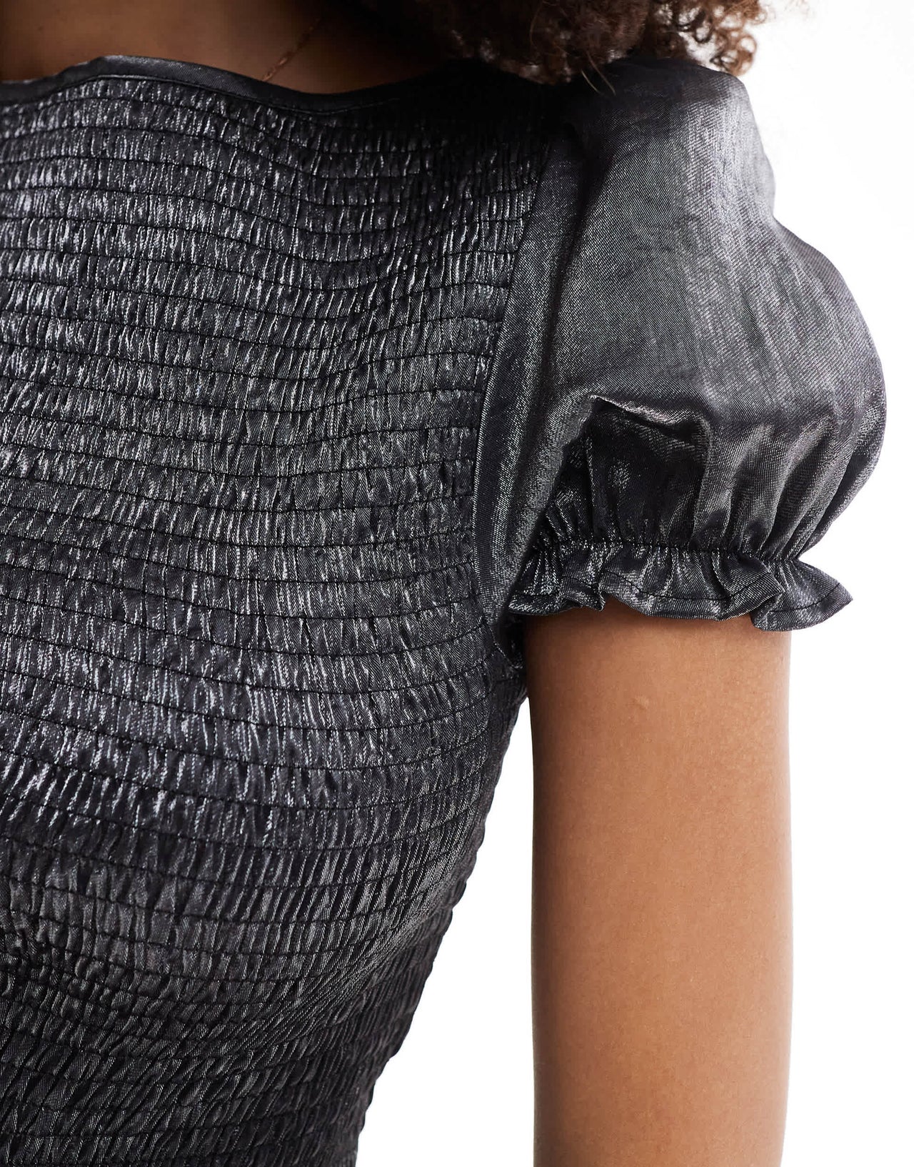 ASOS DESIGN shirred blouse in shimmer black