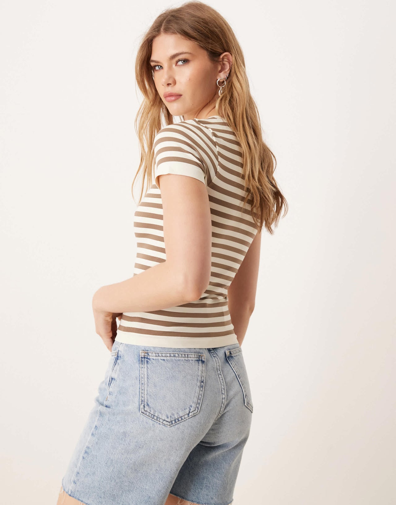 ASOS DESIGN seamless sculpting crew neck seamless t-shirt in neutral stripe