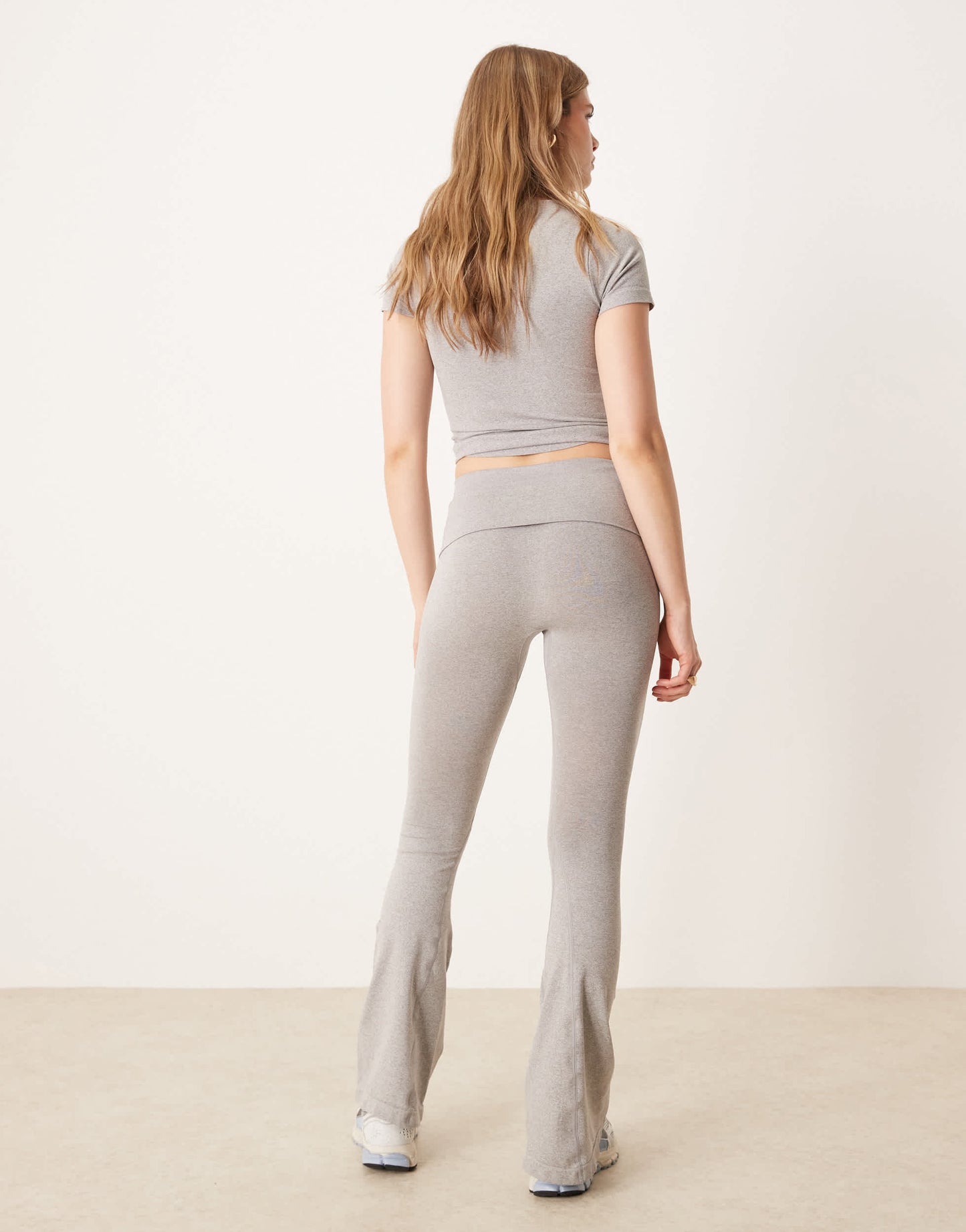 ASOS DESIGN seamless sculpting fold waist flare trouser co-ord in grey marl