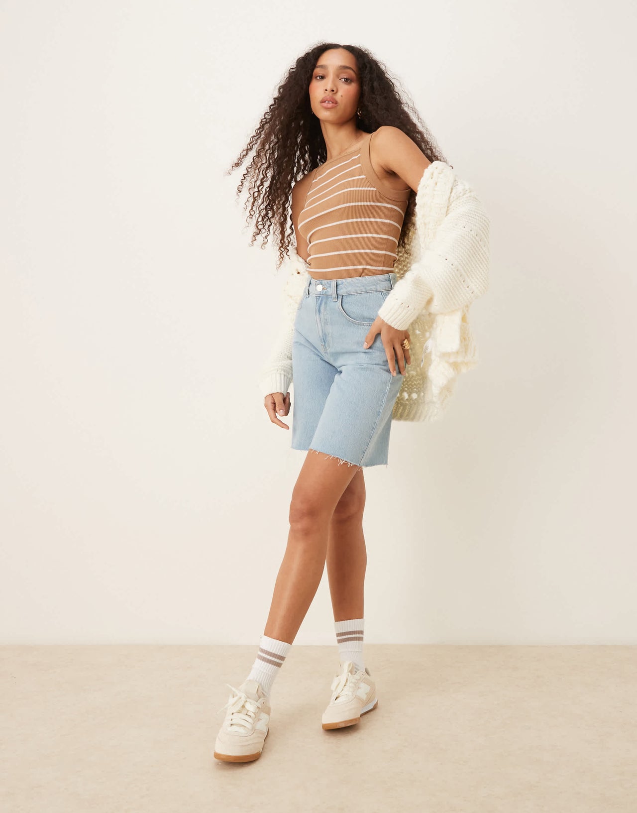 ASOS DESIGN seamless sculpting square neck top in camel stripe