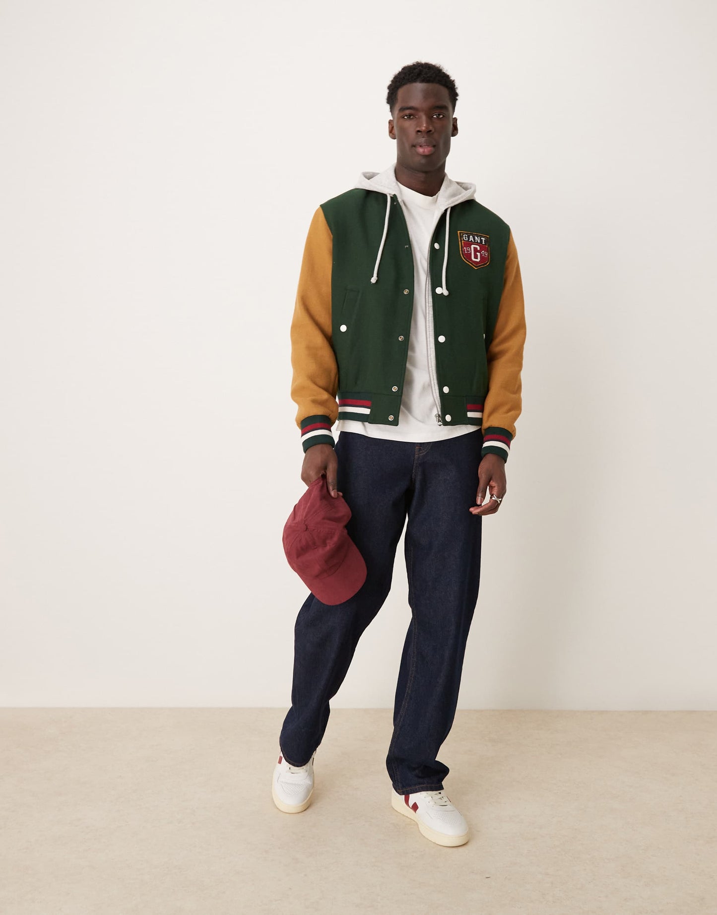 GANT wool blend varsity logo jacket in green