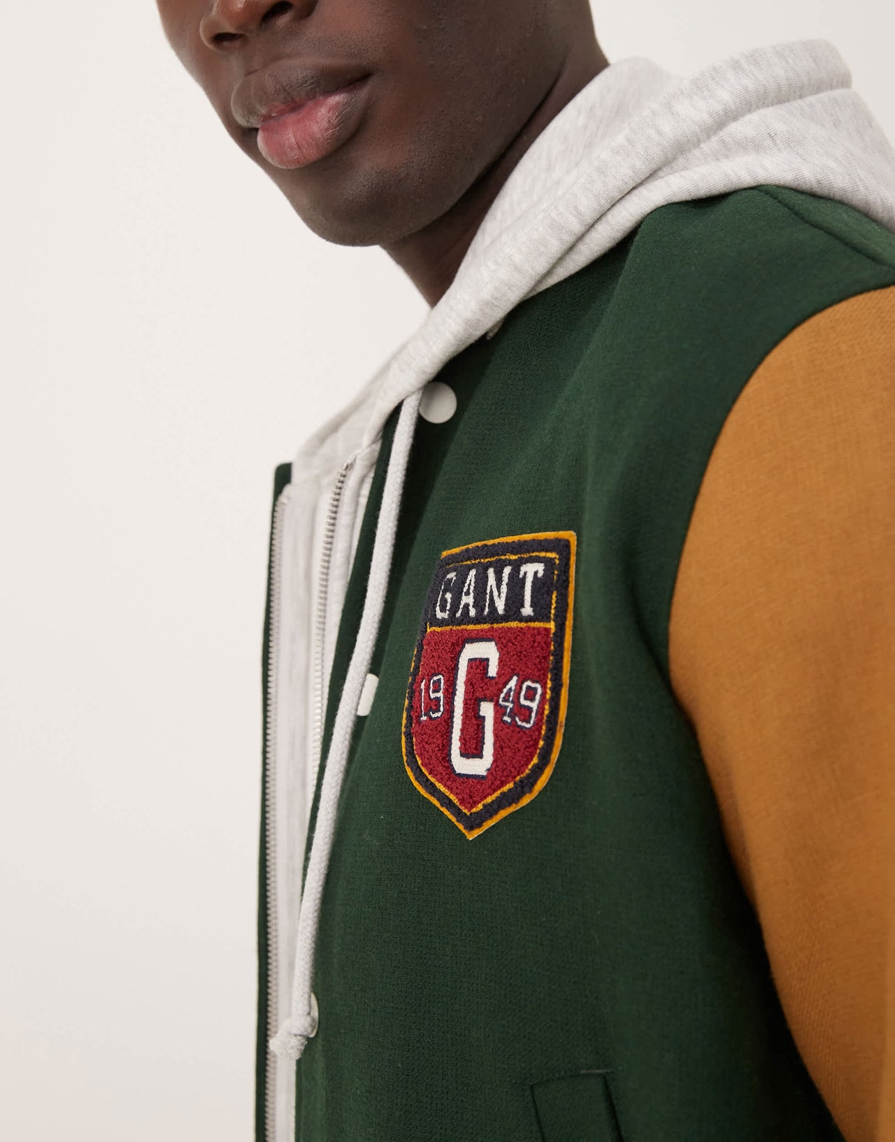 GANT wool blend varsity logo jacket in green