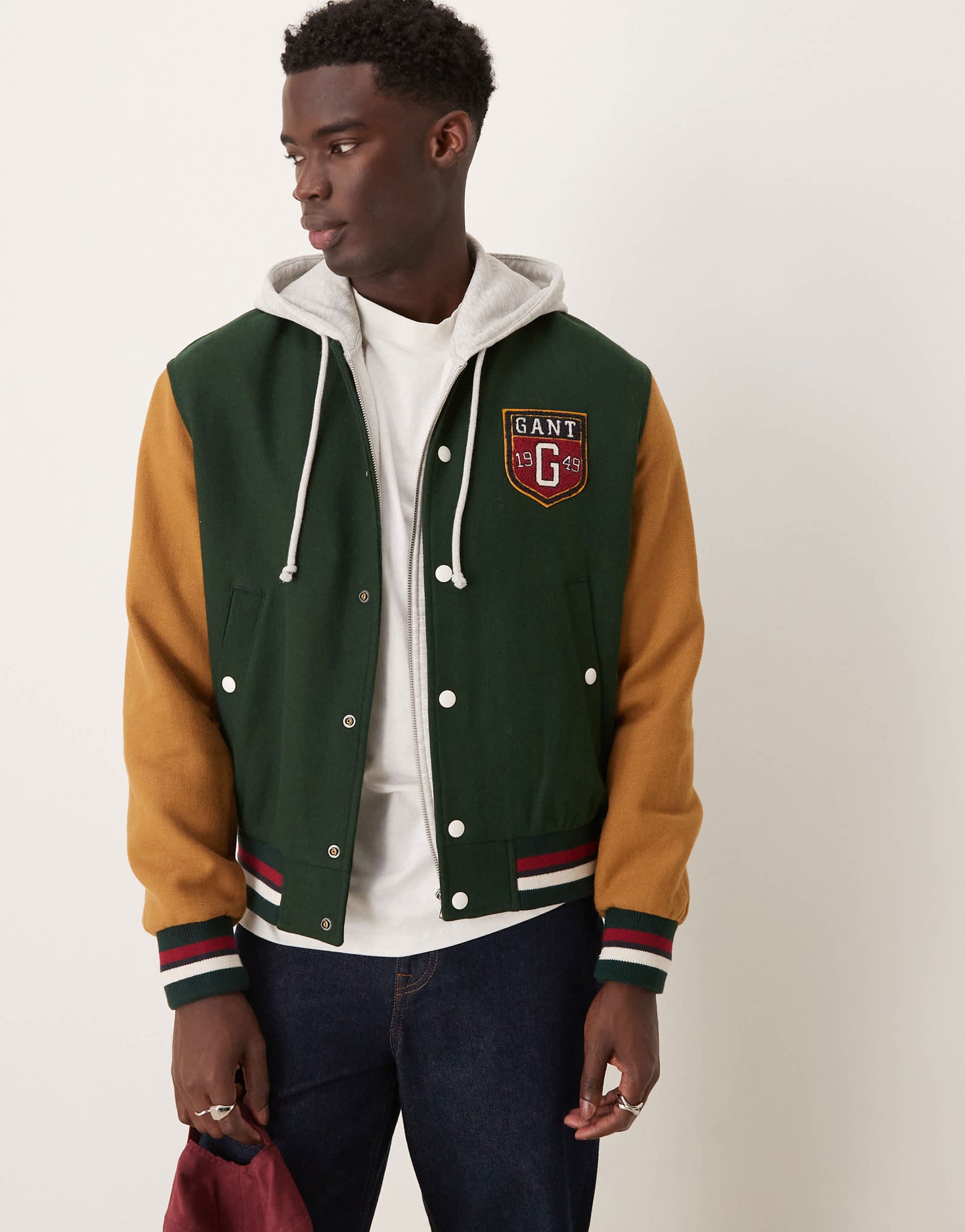 GANT wool blend varsity logo jacket in green