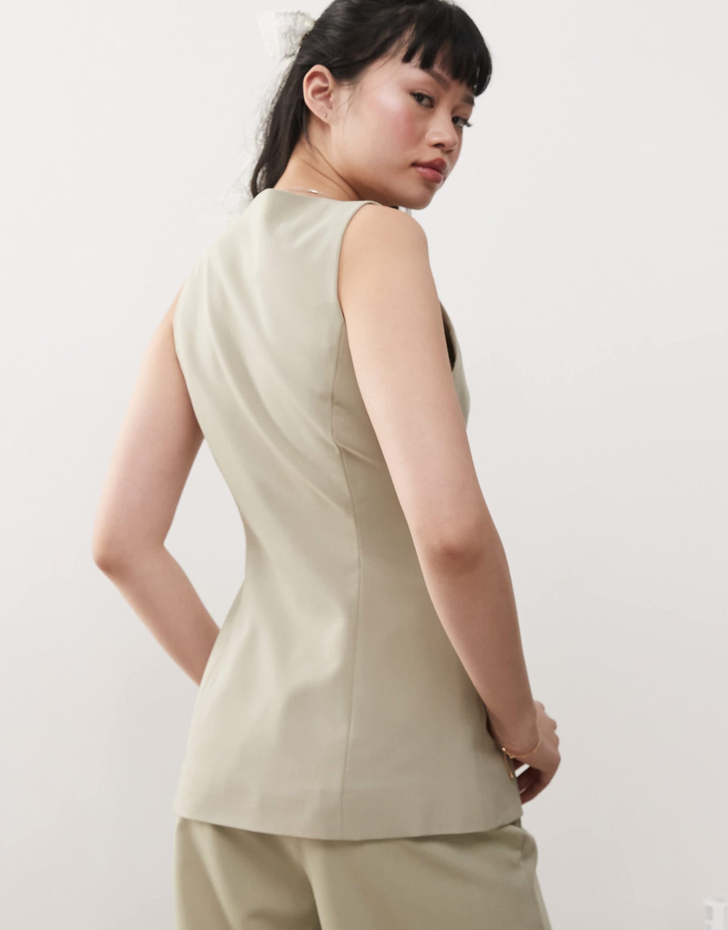 Miss Selfridge co-ord tailored longline waistcoat in khaki