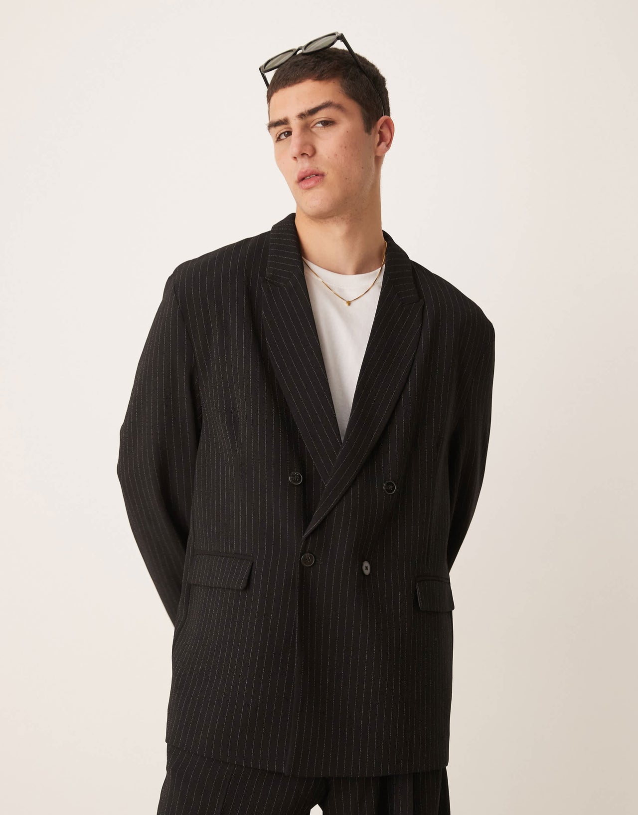 ASOS DESIGN slouchy oversized suit jacket in black pinstripe