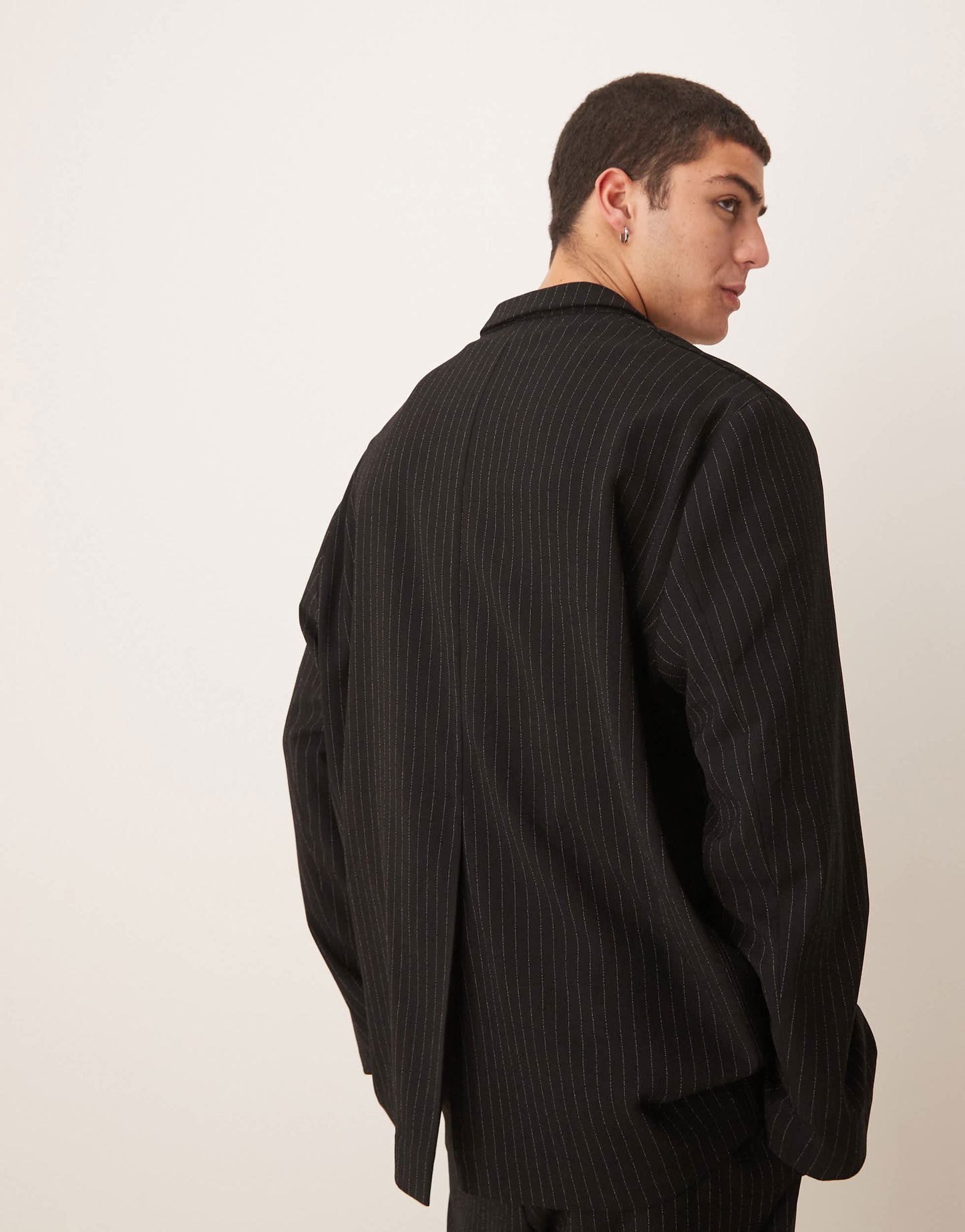 ASOS DESIGN slouchy oversized suit jacket in black pinstripe