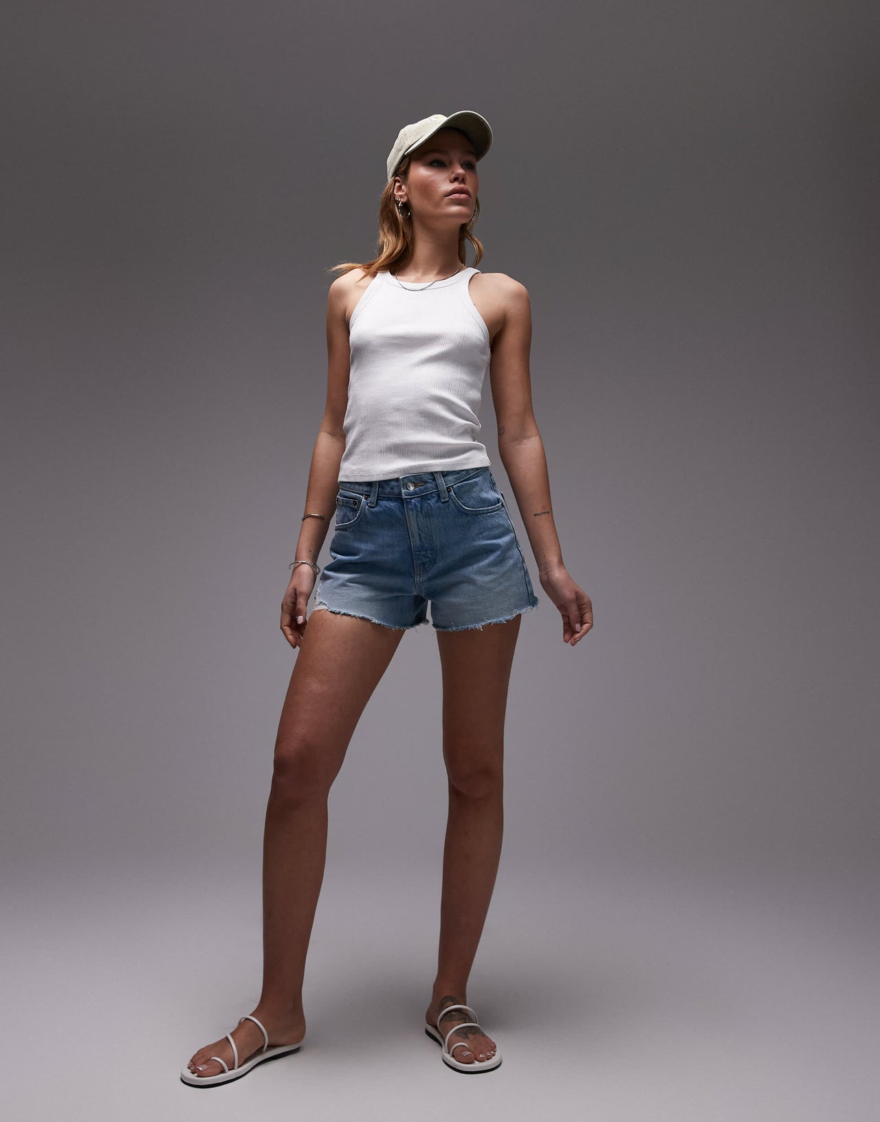 Topshop denim A-line mom shorts with rip in bleach