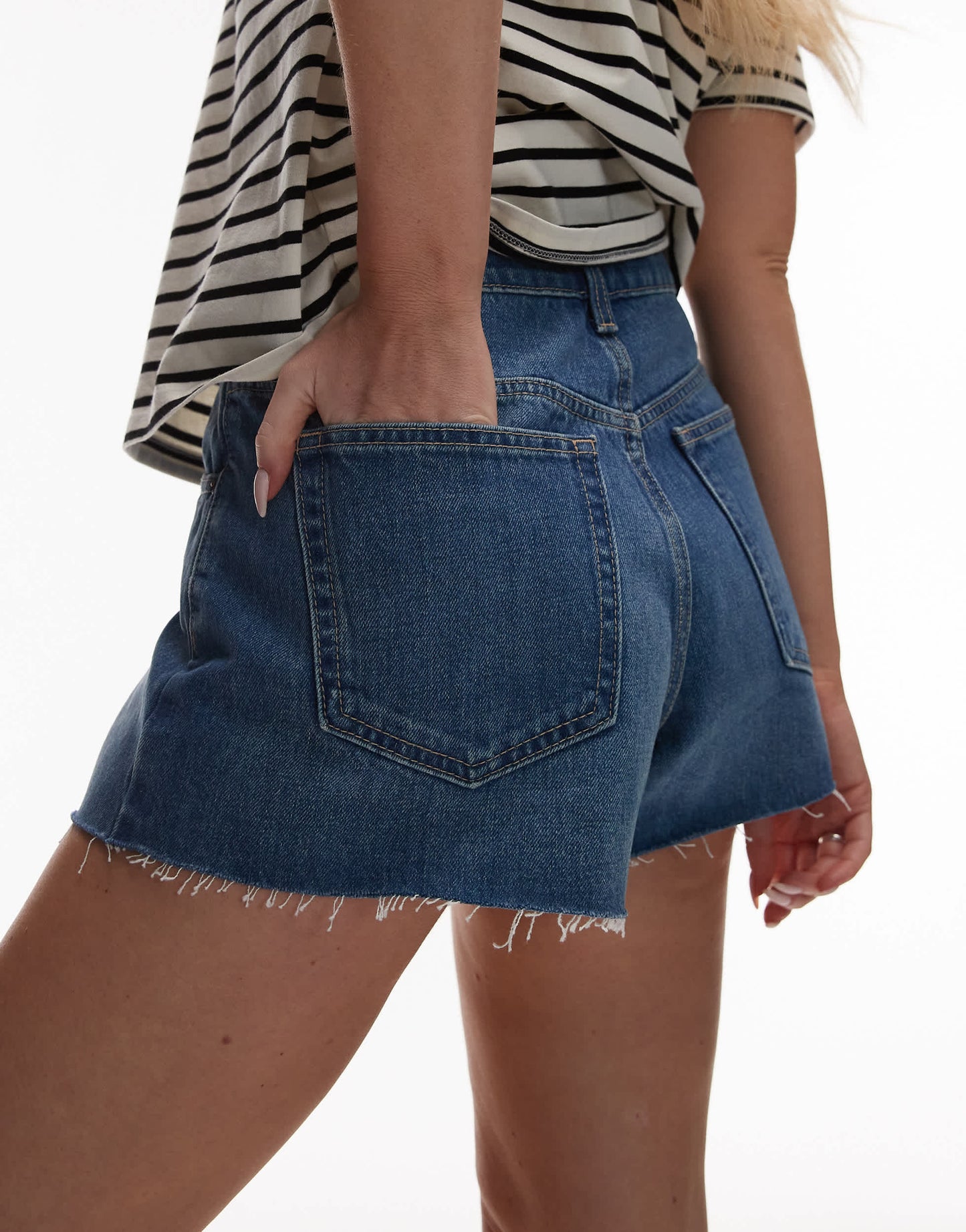 Topshop Hourglass denim A-line shorts in mid blue