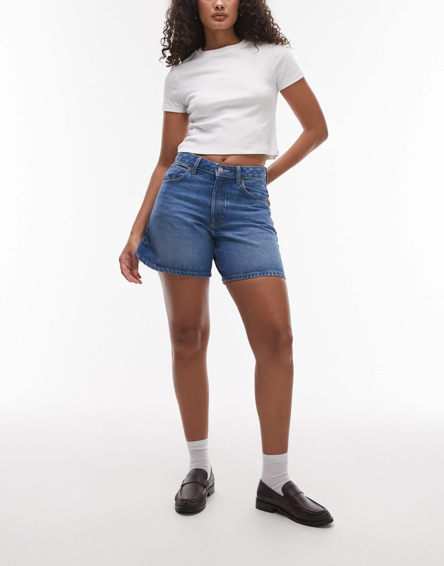 Topshop Hourglass denim Editor shorts in mid blue