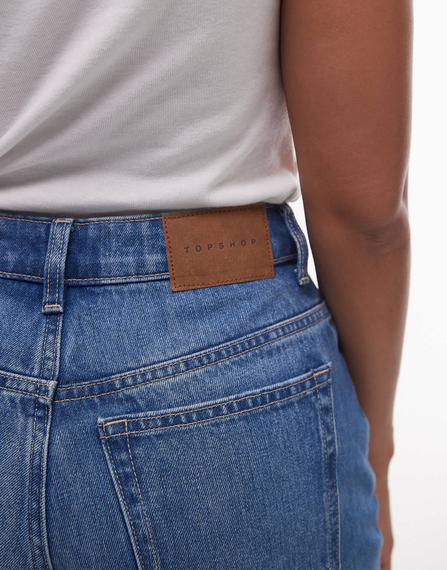 Topshop Hourglass denim Editor shorts in mid blue
