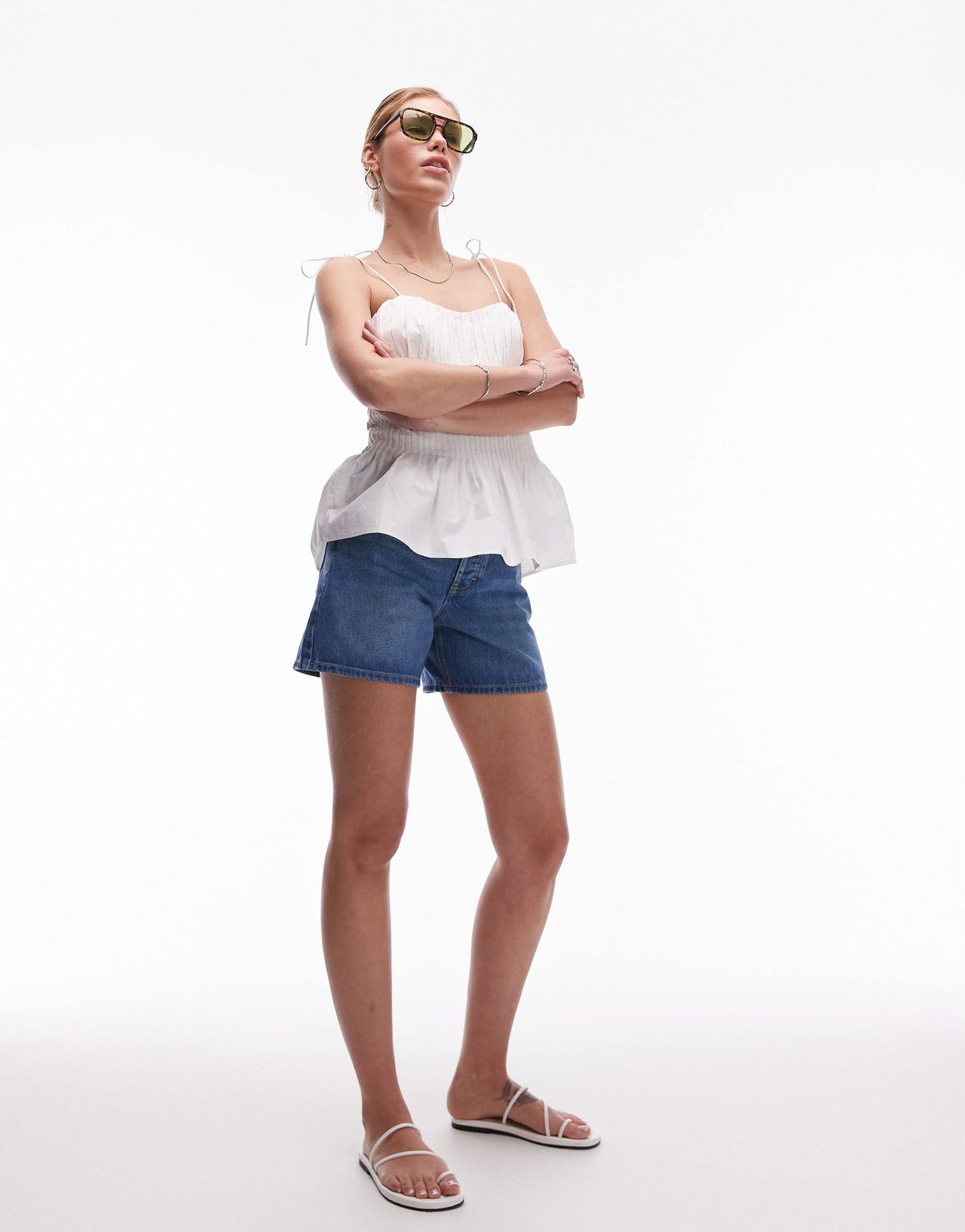 Topshop denim Editor shorts in mid blue