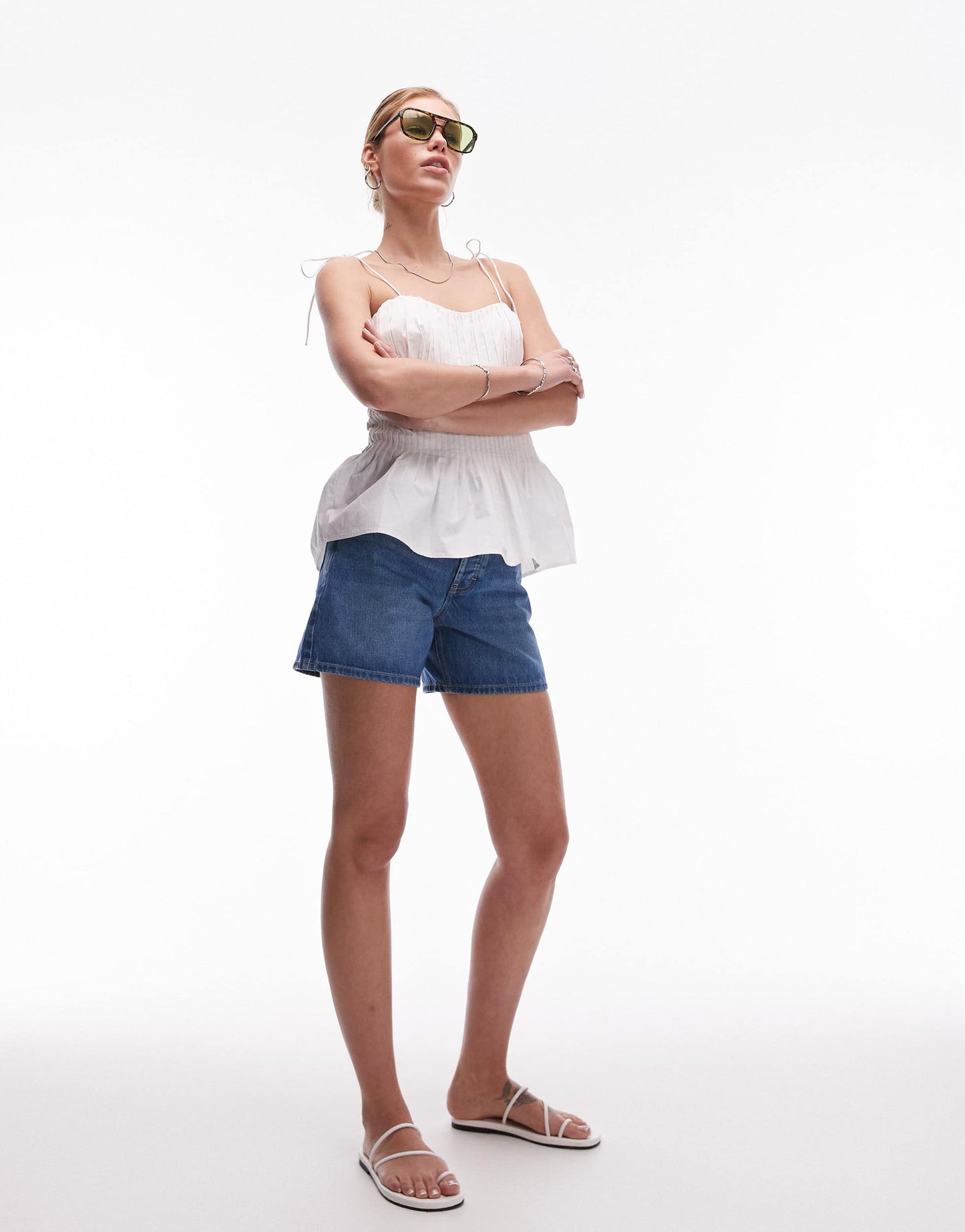 Topshop denim Editor shorts in mid blue