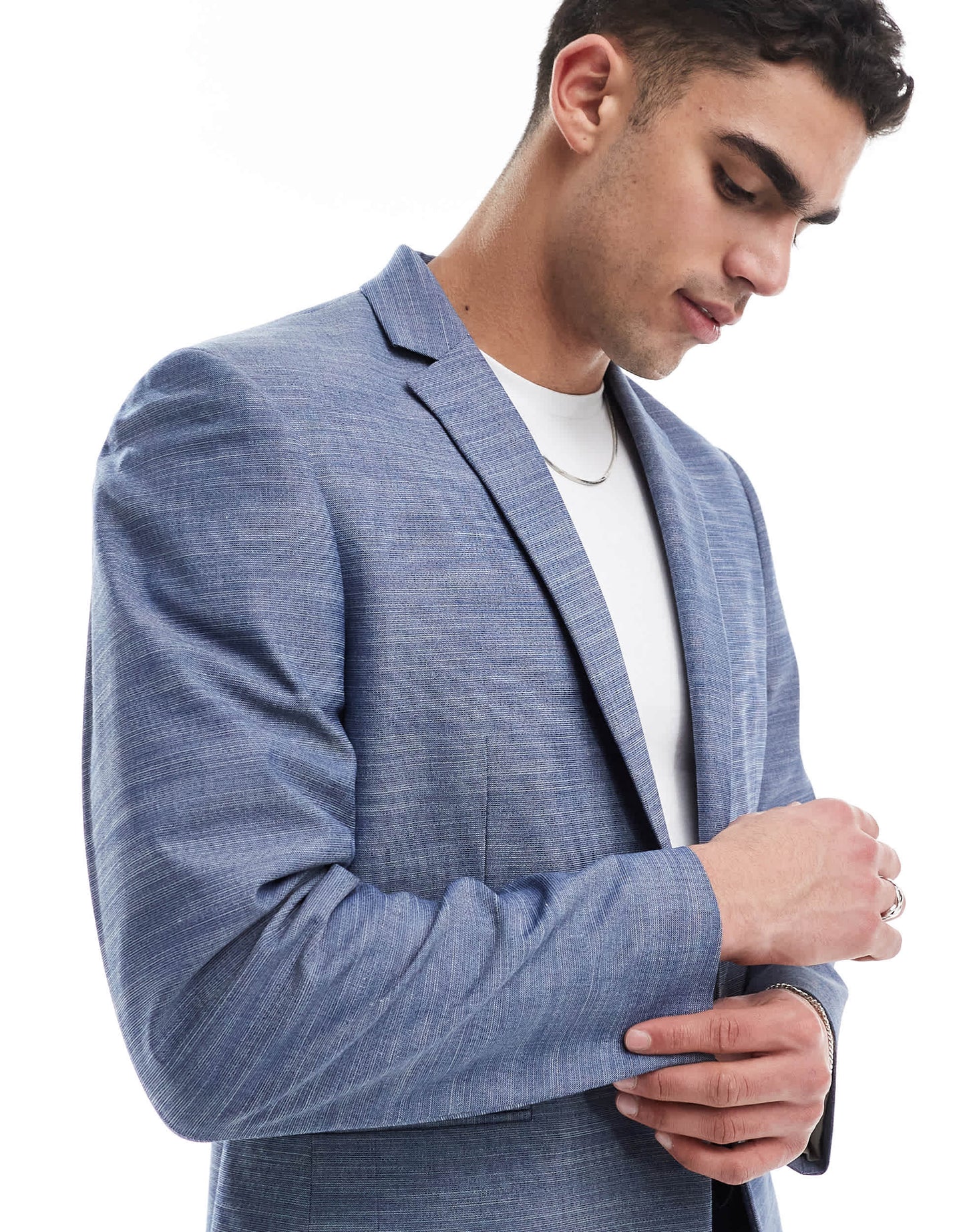 ASOS DESIGN linen look slim suit jacket in blue