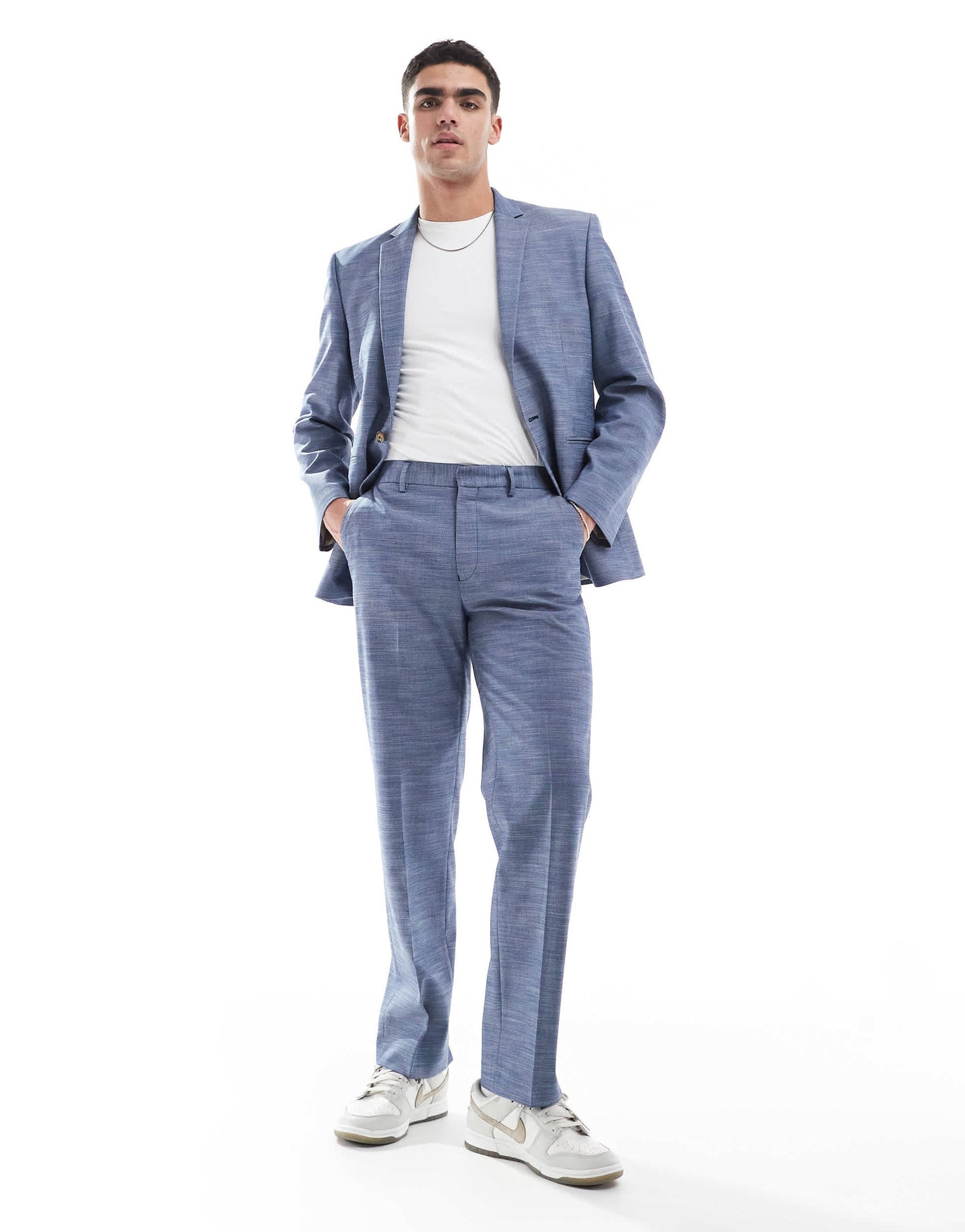 ASOS DESIGN linen look slim suit jacket in blue