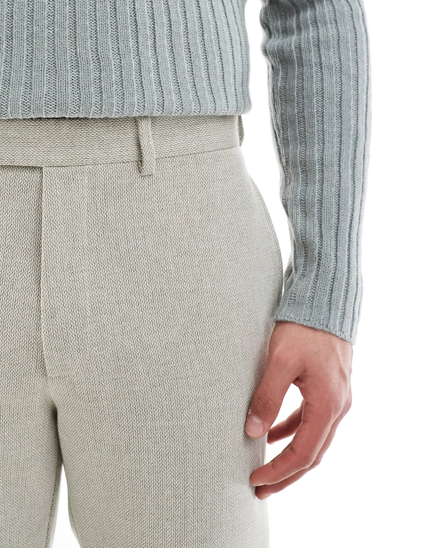 ASOS DESIGN wool blend tapered suit trousers in sage green weave