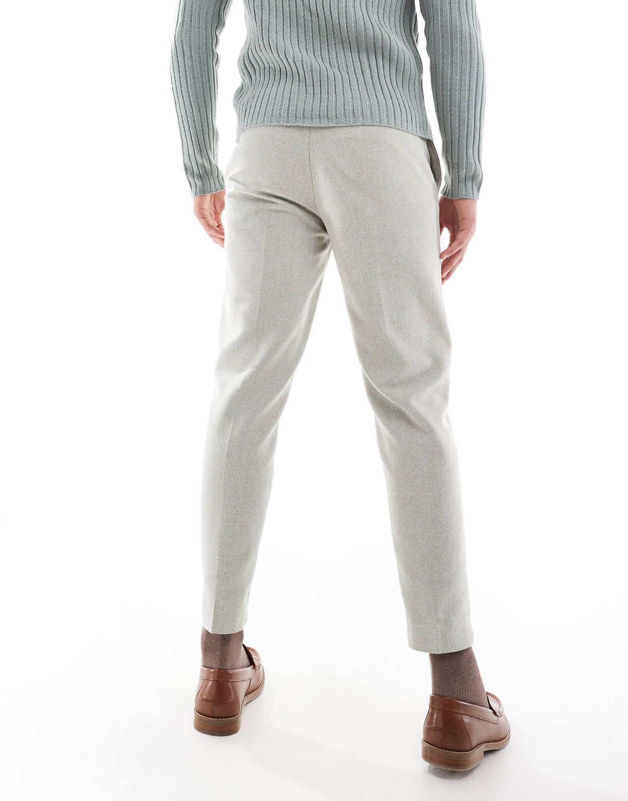ASOS DESIGN wool blend tapered suit trousers in sage green weave