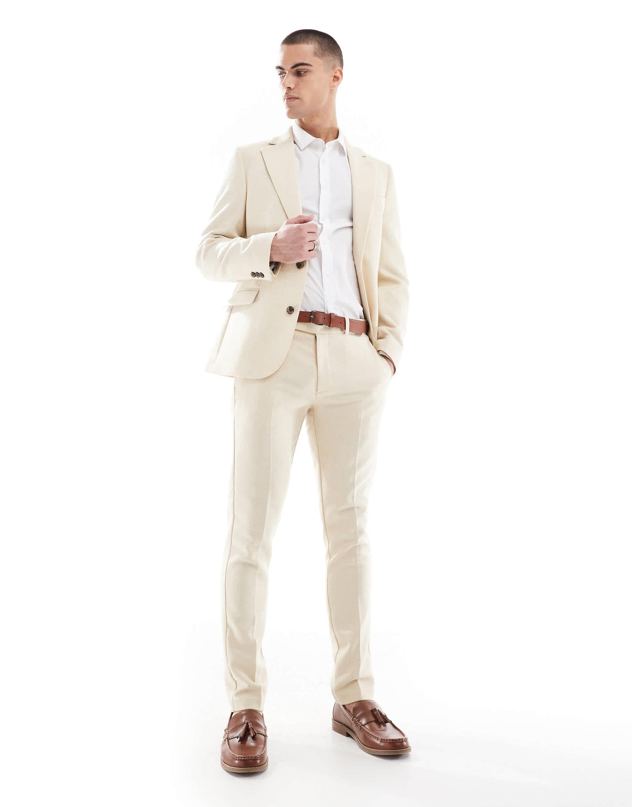 ASOS DESIGN wool blend skinny suit trousers in stone weave