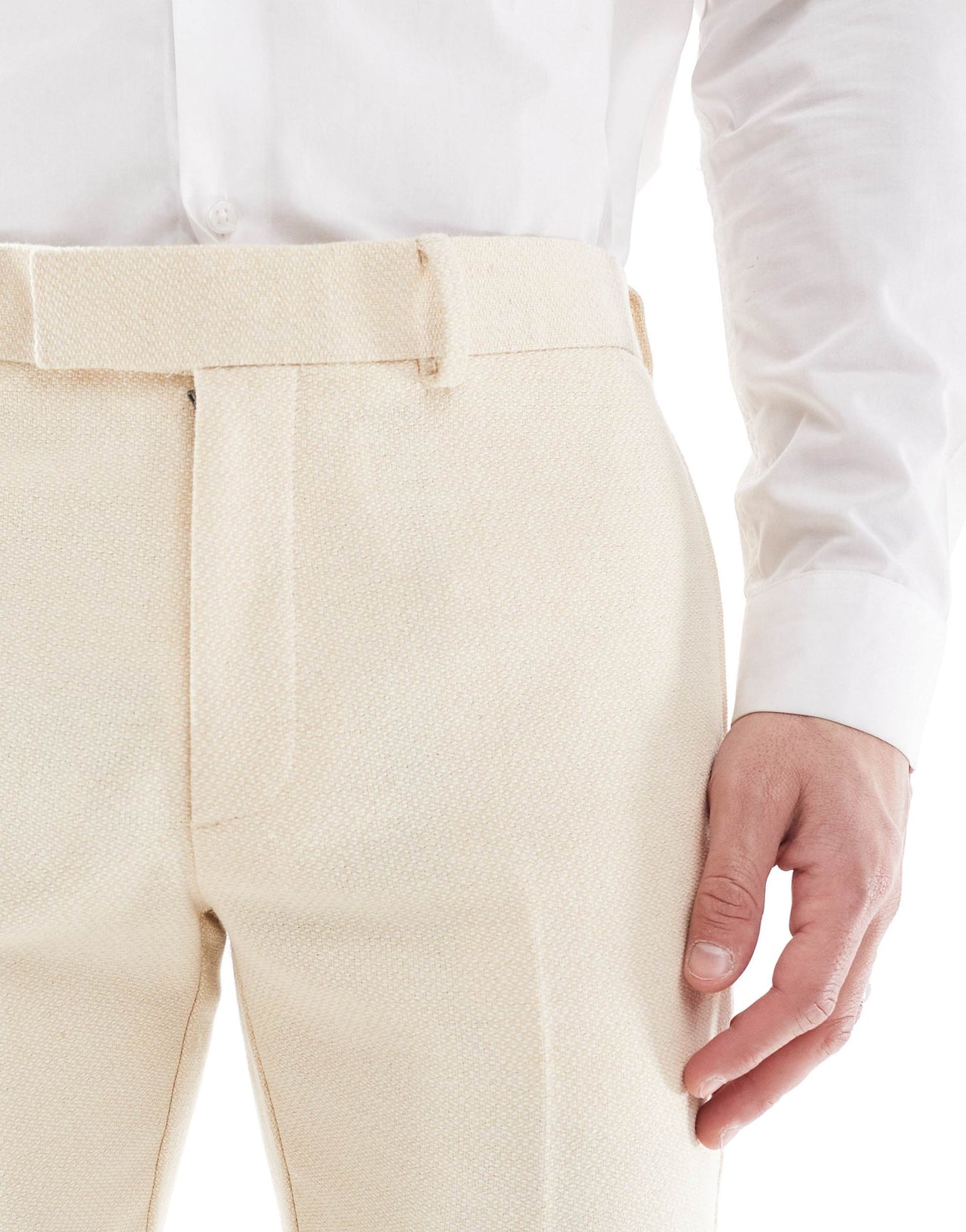 ASOS DESIGN wool blend skinny suit trousers in stone weave