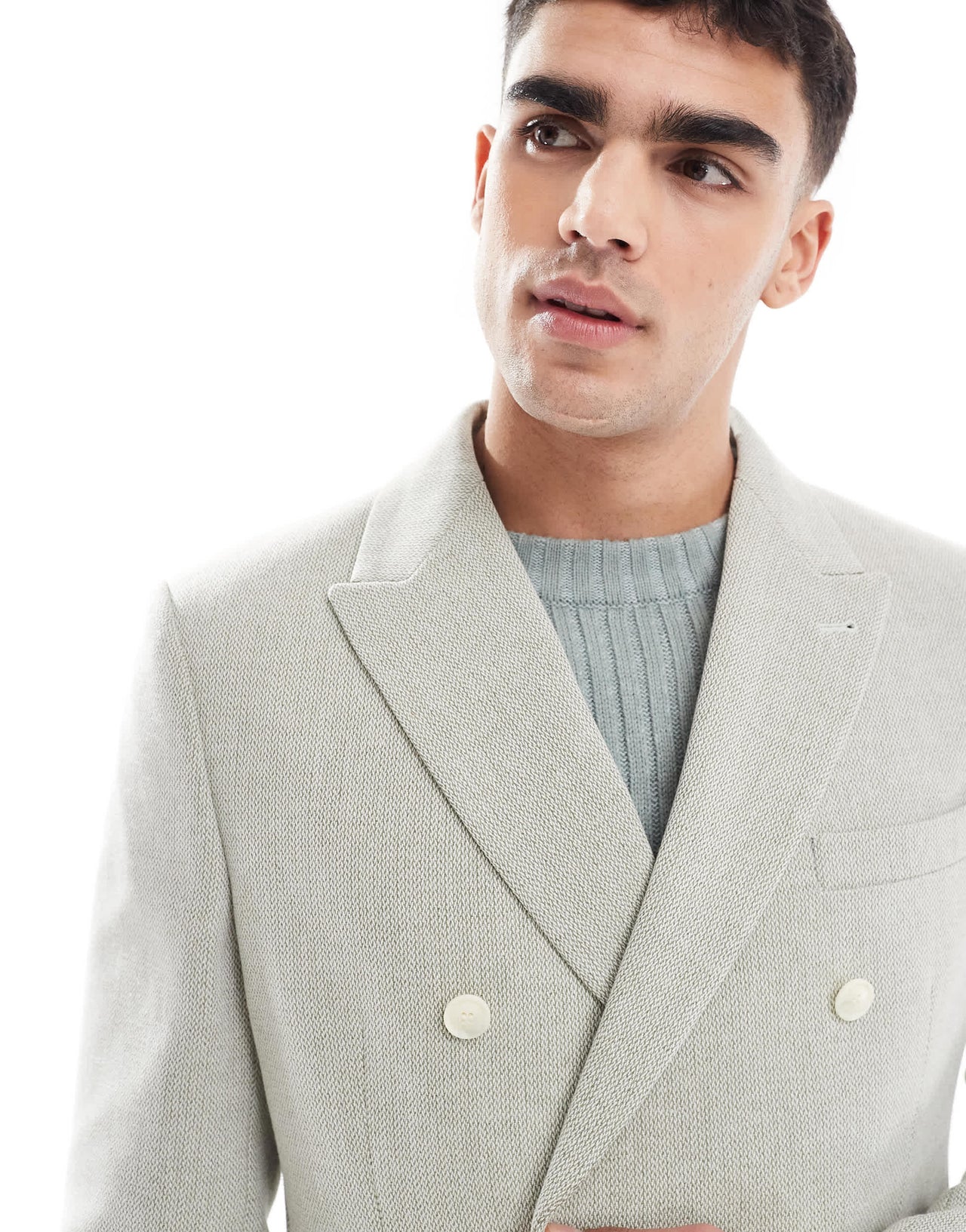 ASOS DESIGN double breasted wool blend regular suit jacket in sage green weave