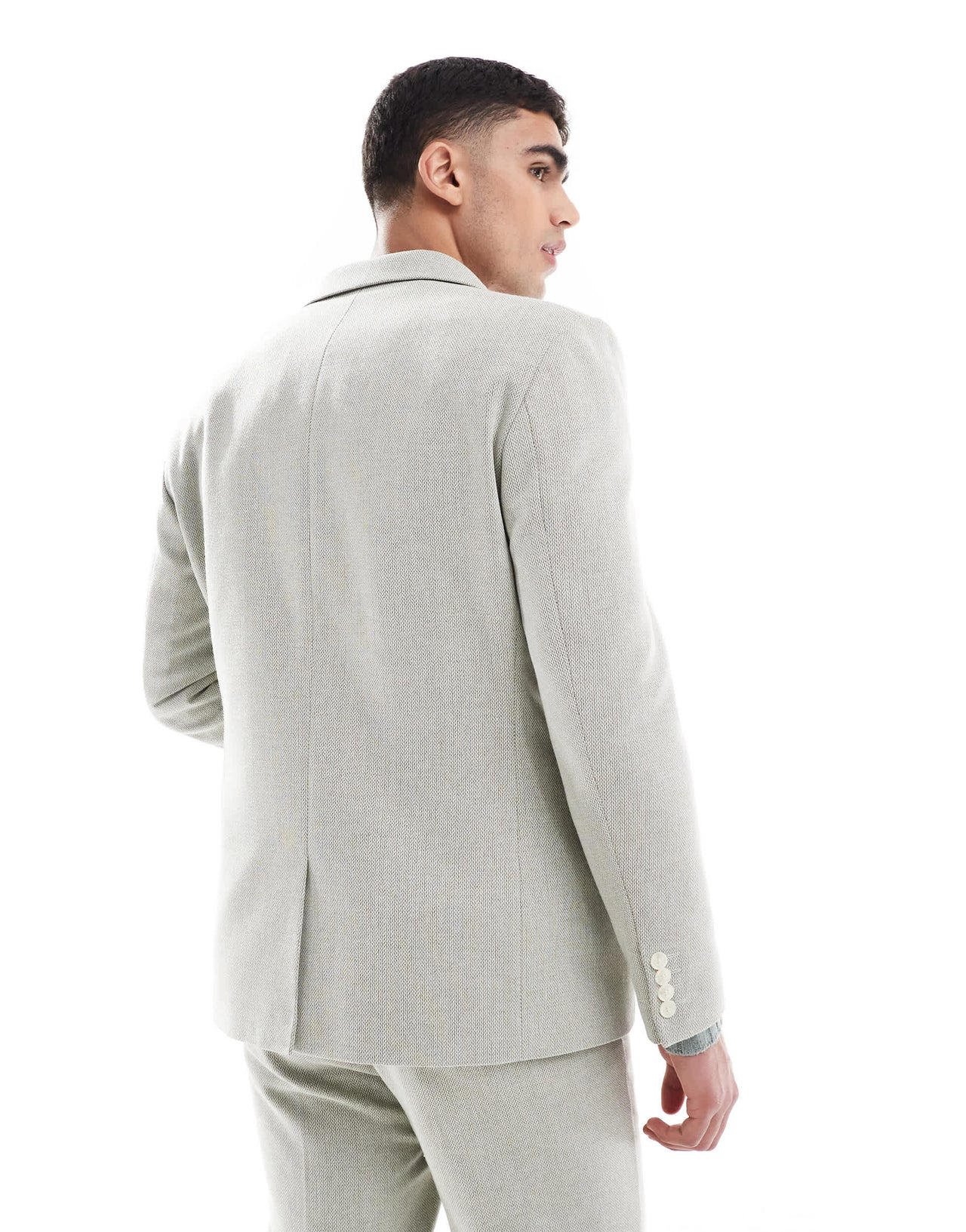 ASOS DESIGN double breasted wool blend regular suit jacket in sage green weave