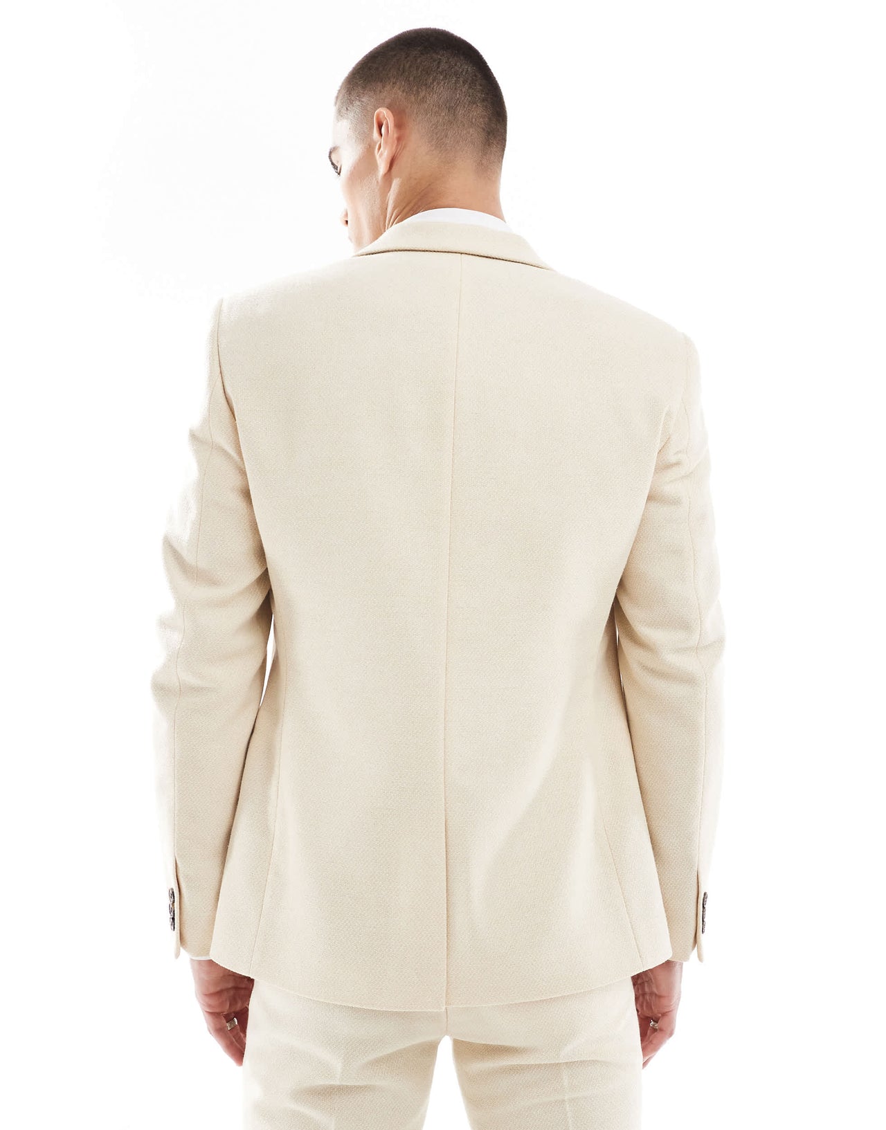 ASOS DESIGN wool blend skinny suit jacket in stone weave