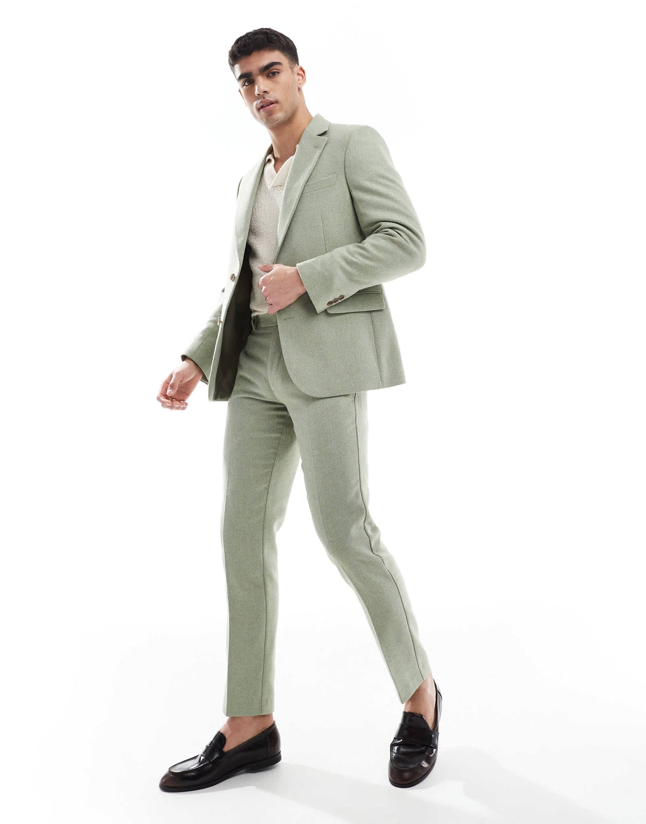 ASOS DESIGN wool blend slim suit trousers in green weave