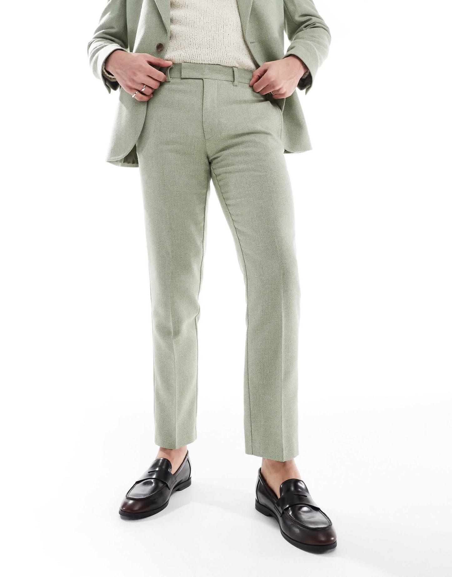 ASOS DESIGN wool blend slim suit trousers in green weave