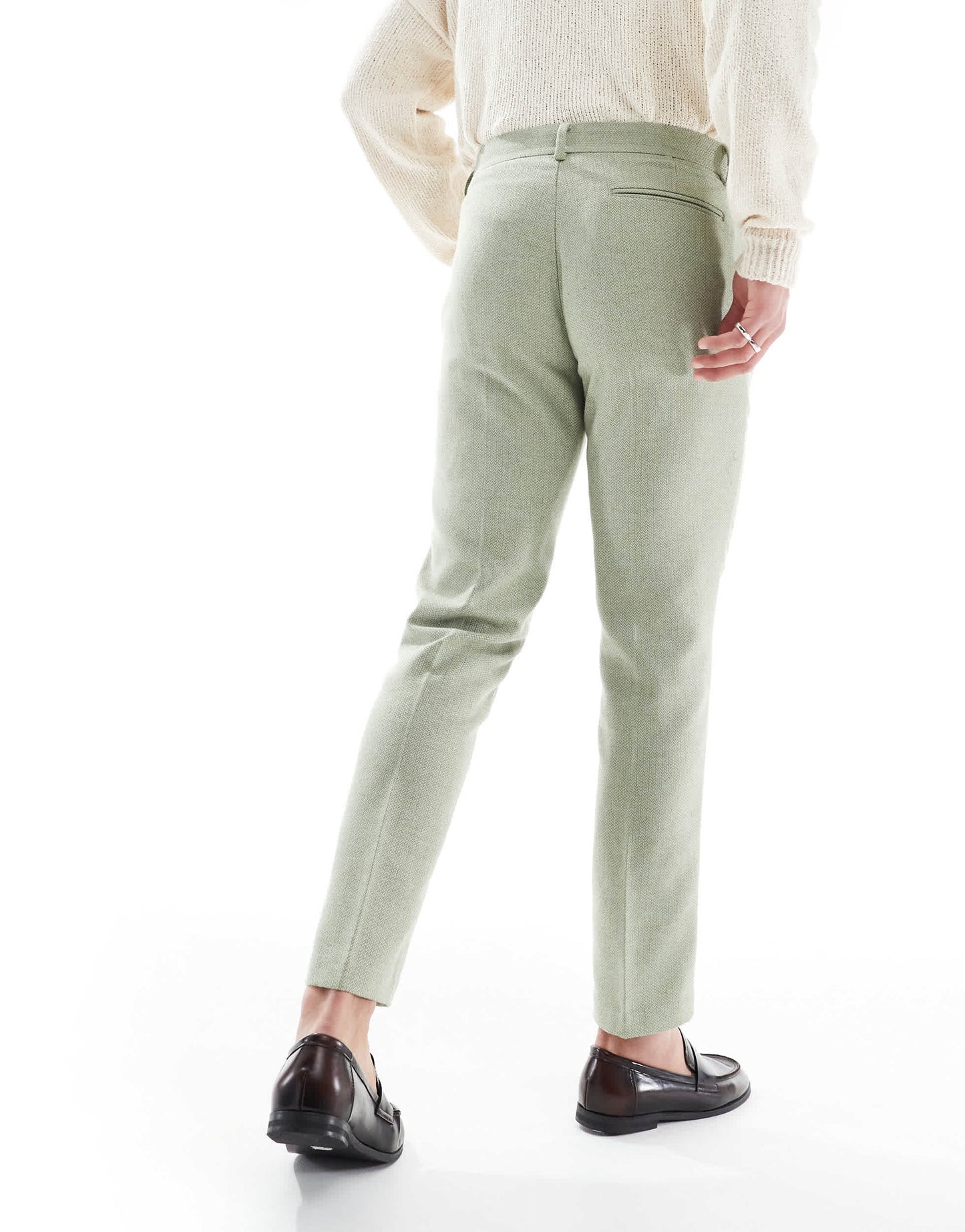ASOS DESIGN wool blend slim suit trousers in green weave