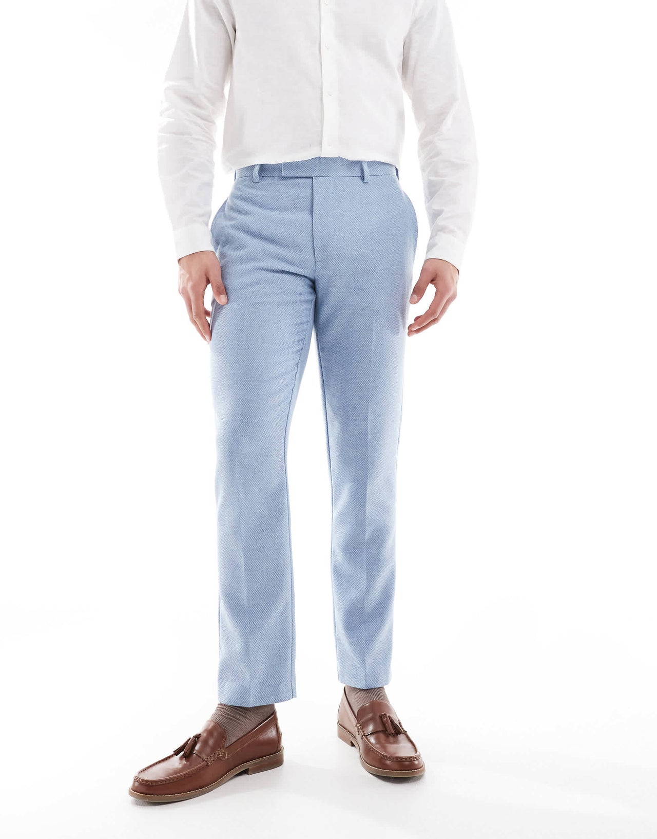 ASOS DESIGN wool blend slim suit trousers in blue weave