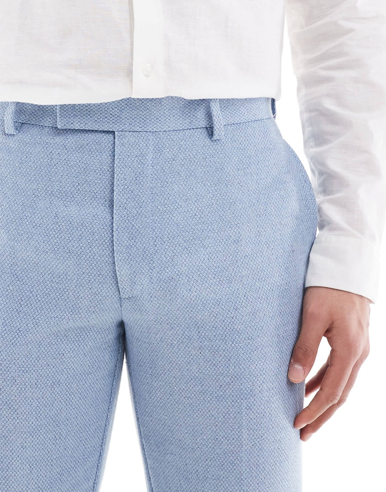 ASOS DESIGN wool blend slim suit trousers in blue weave