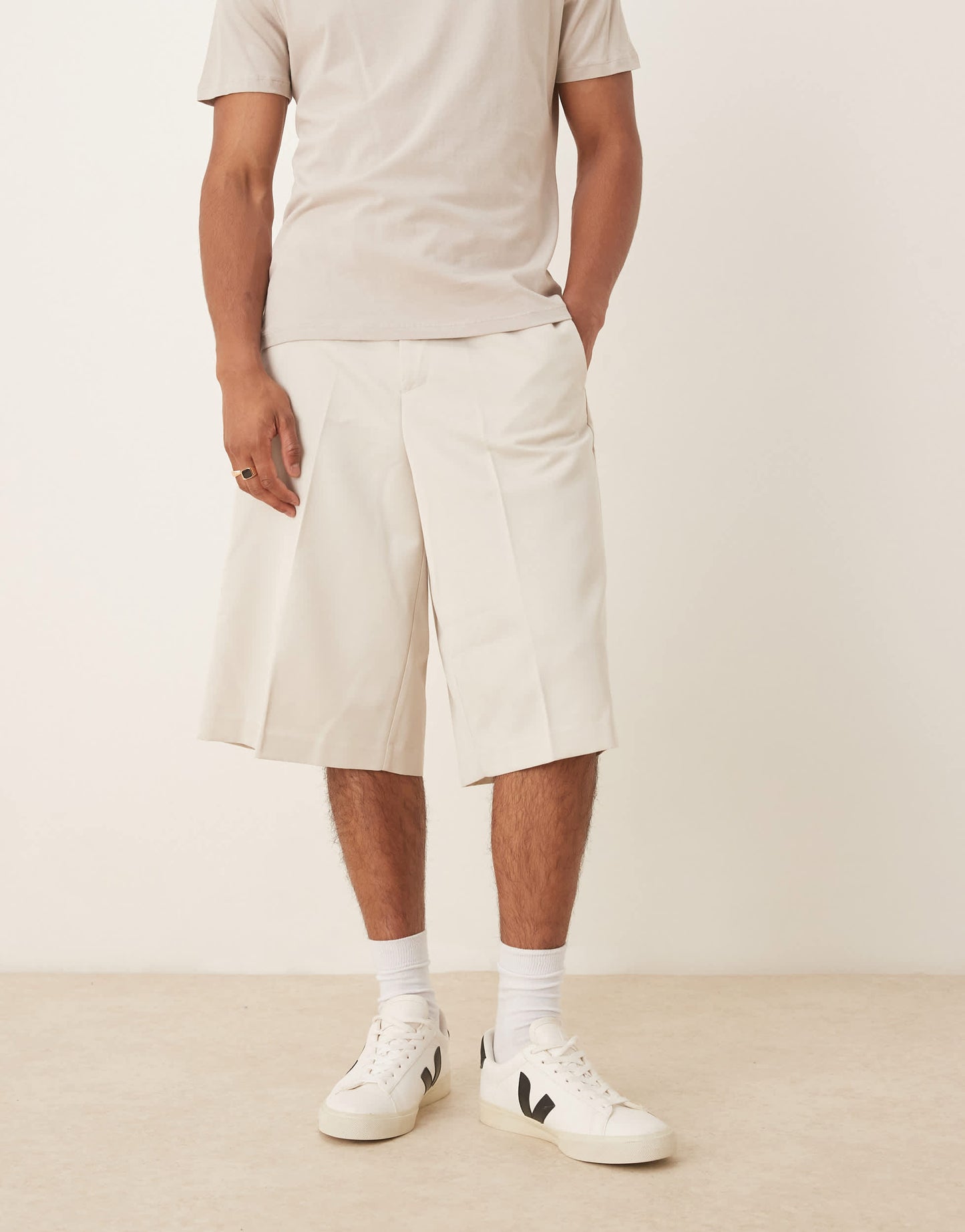 ASOS DESIGN smart co-ord oversized bermuda shorts in stone with elasticated waist