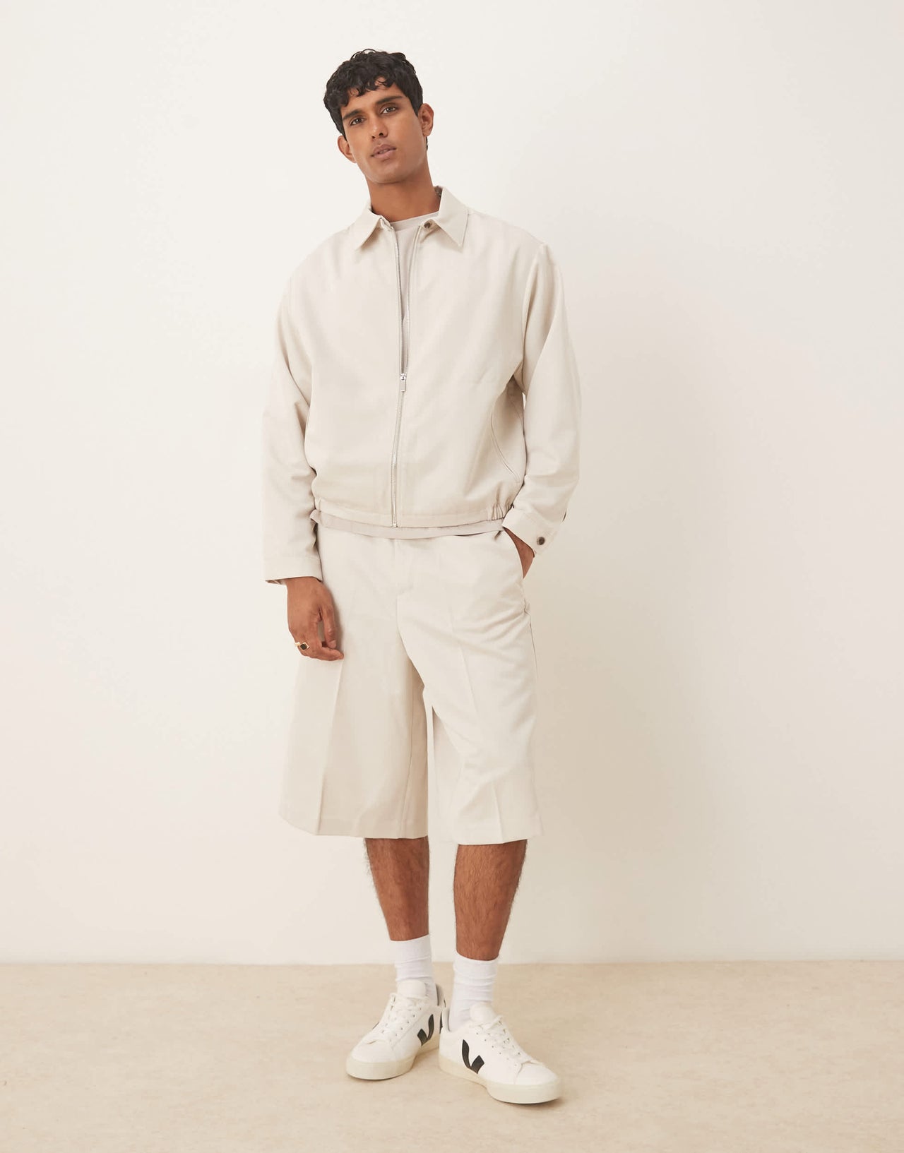 ASOS DESIGN smart co-ord oversized bermuda shorts in stone with elasticated waist