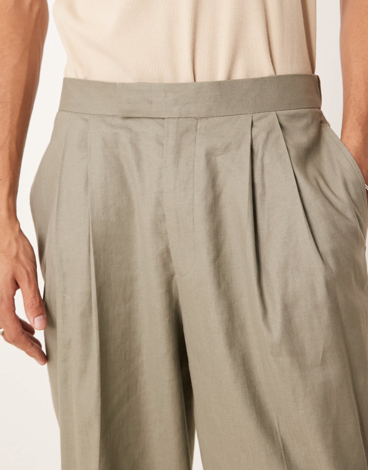 ASOS DESIGN linen mix oversized tapered suit trousers in khaki