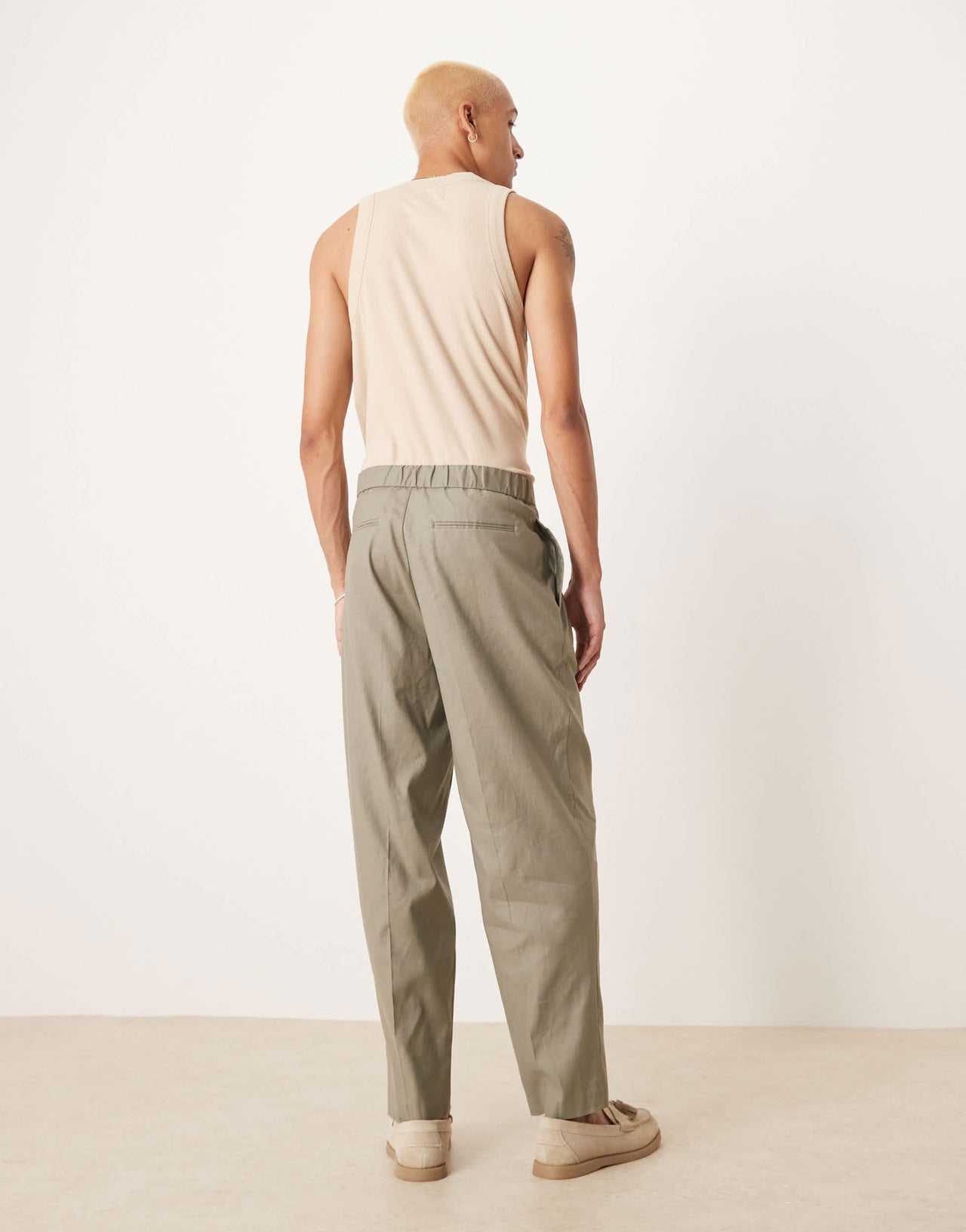 ASOS DESIGN linen mix oversized tapered suit trousers in khaki