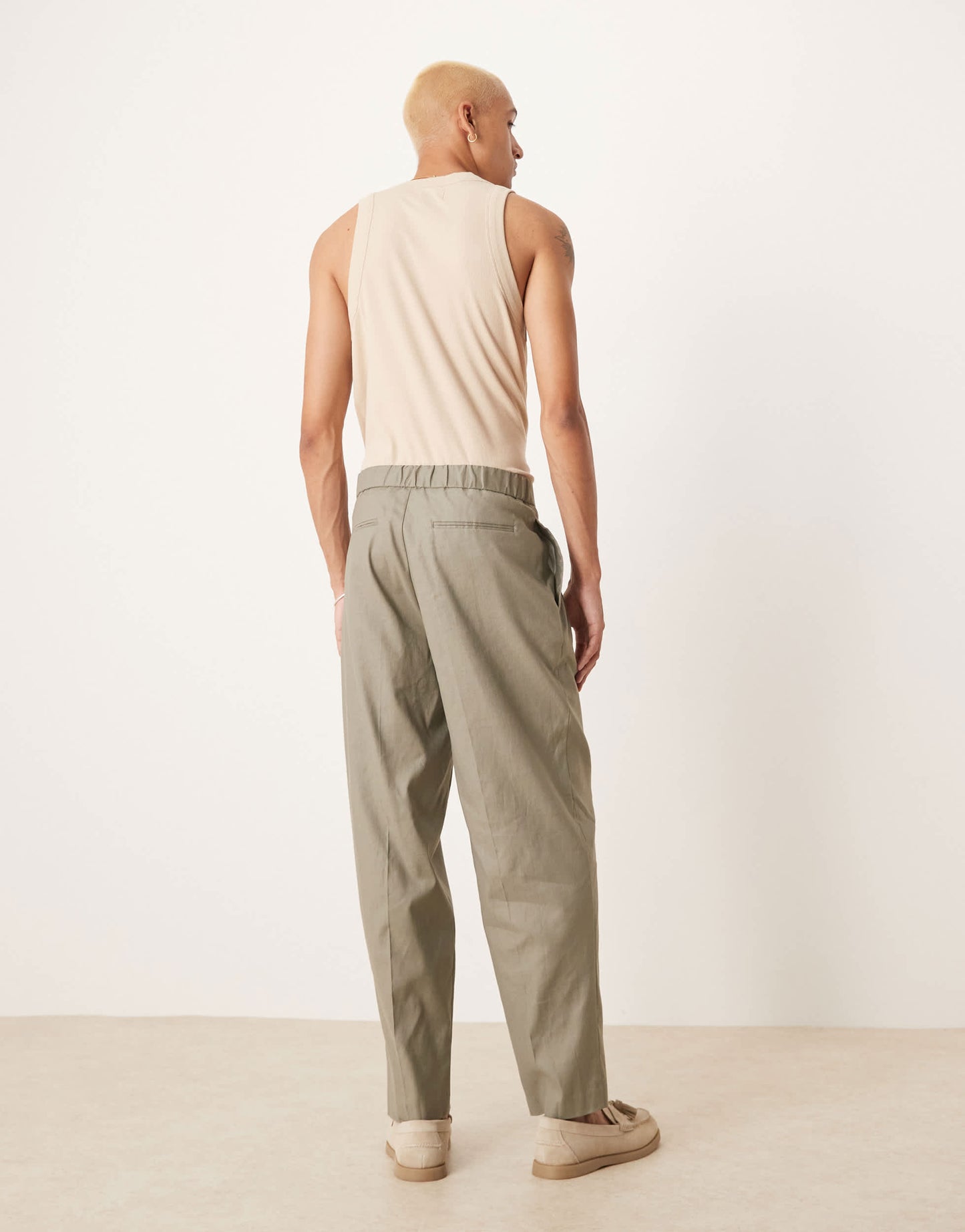 ASOS DESIGN linen mix oversized tapered suit trousers in khaki
