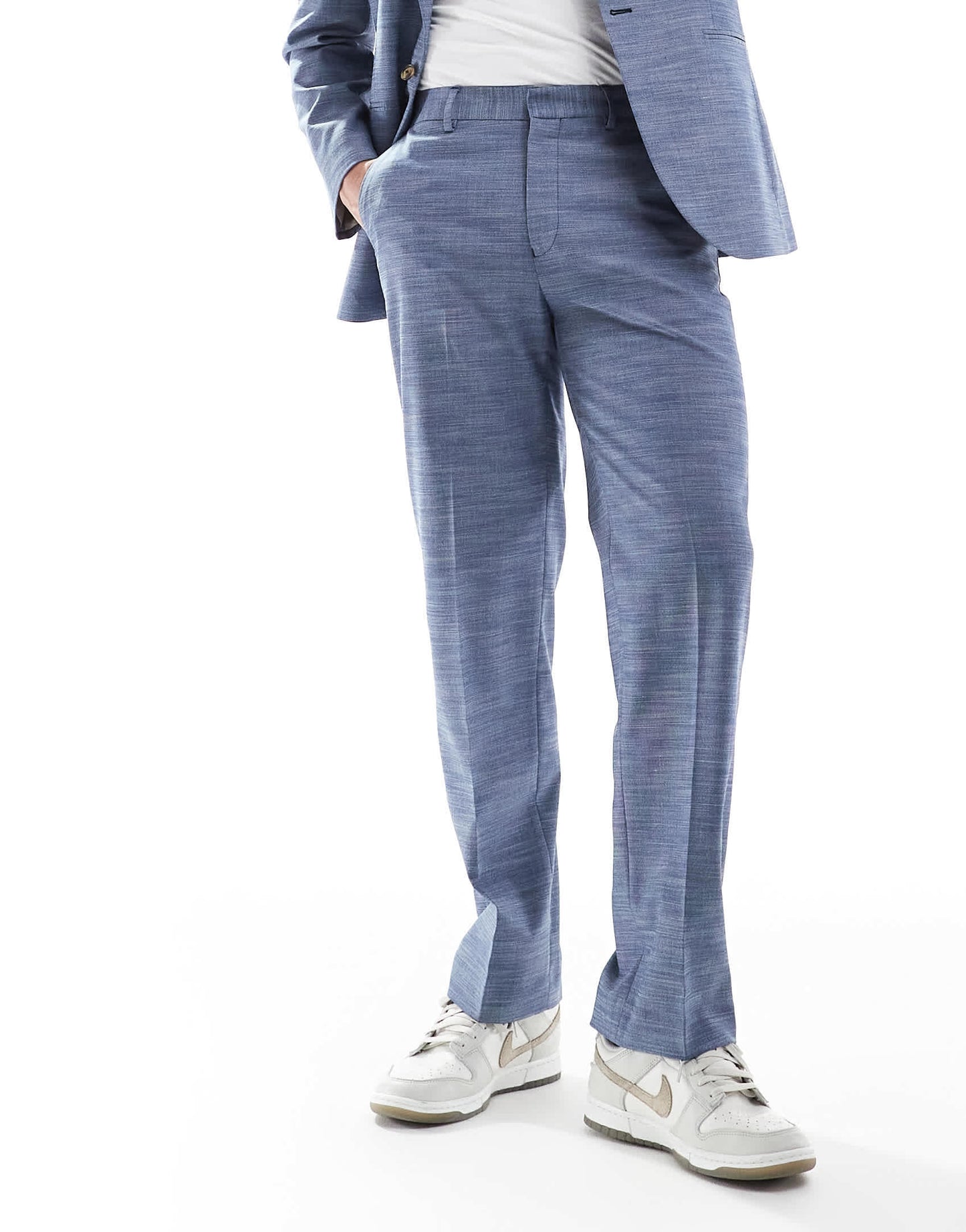 ASOS DESIGN linen look straight leg suit trousers in blue