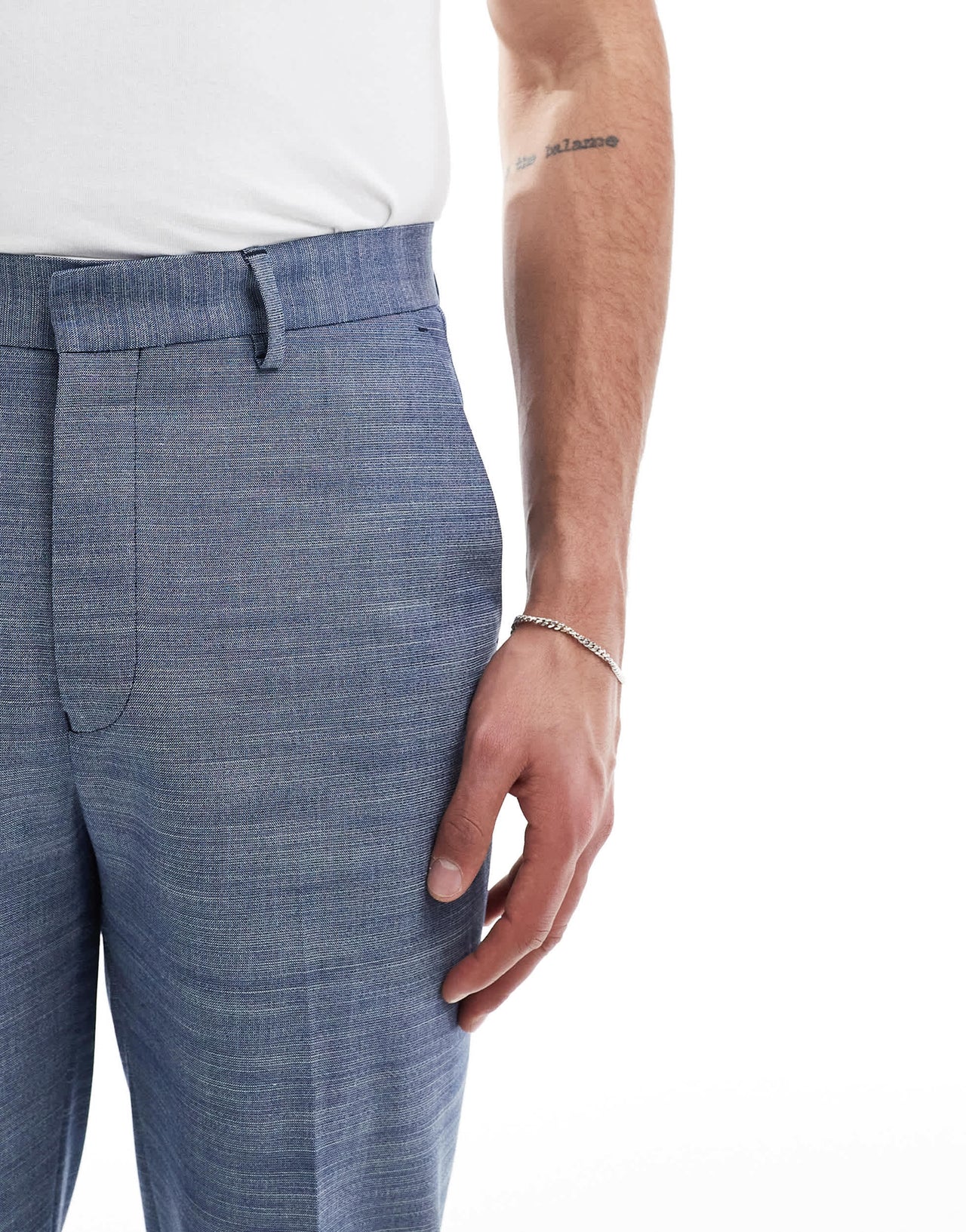 ASOS DESIGN linen look straight leg suit trousers in blue
