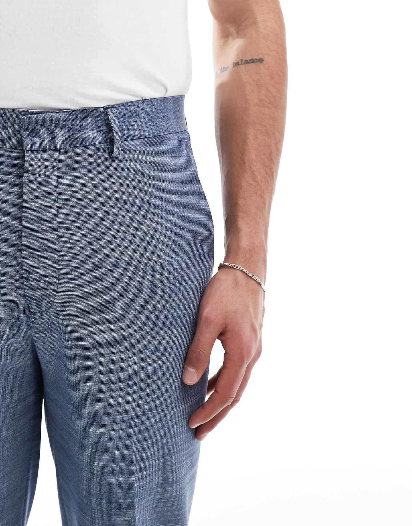 ASOS DESIGN linen look straight leg suit trousers in blue