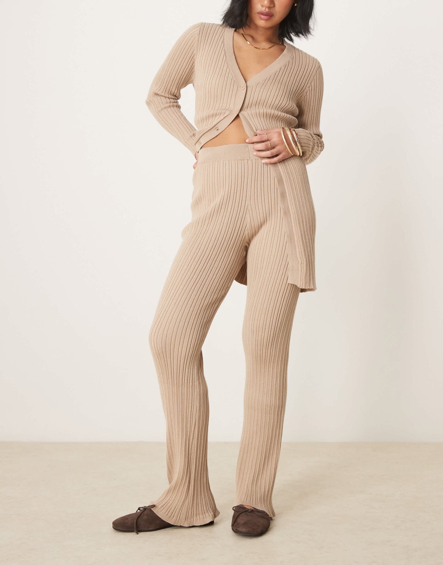 Vila petite flare trouser co-ord in tan