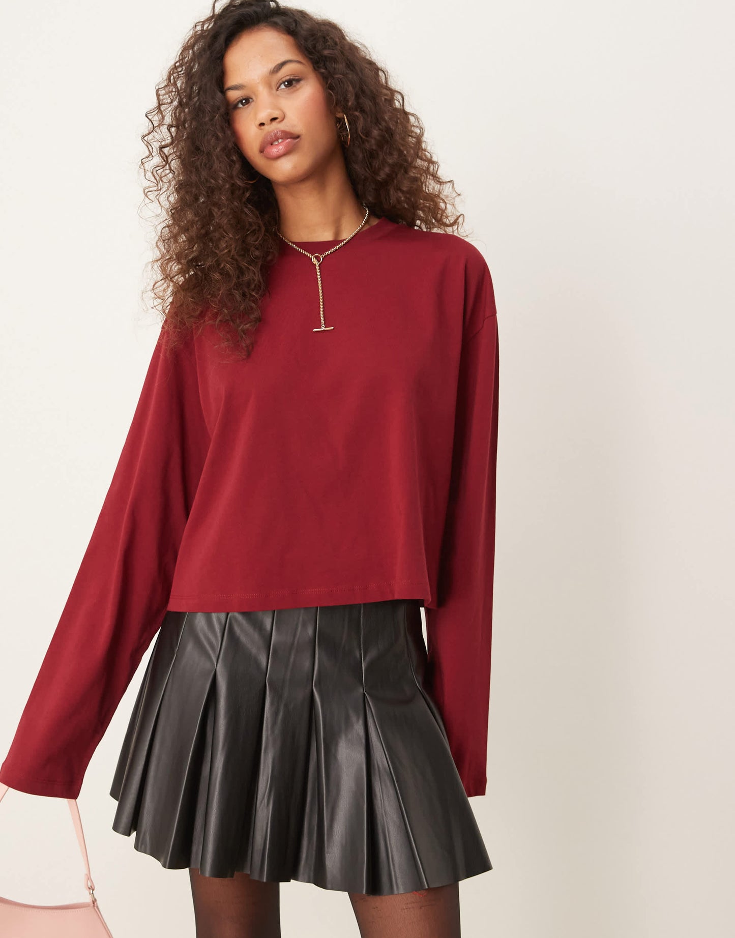 ASOS DESIGN boxy long sleeve tee in burgundy