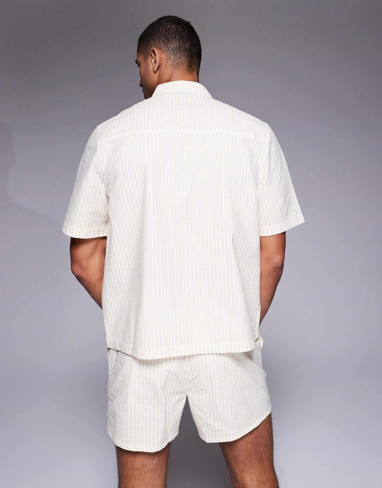 ASOS DESIGN co-ord boxy oversized shirt in yellow seersucker stripe