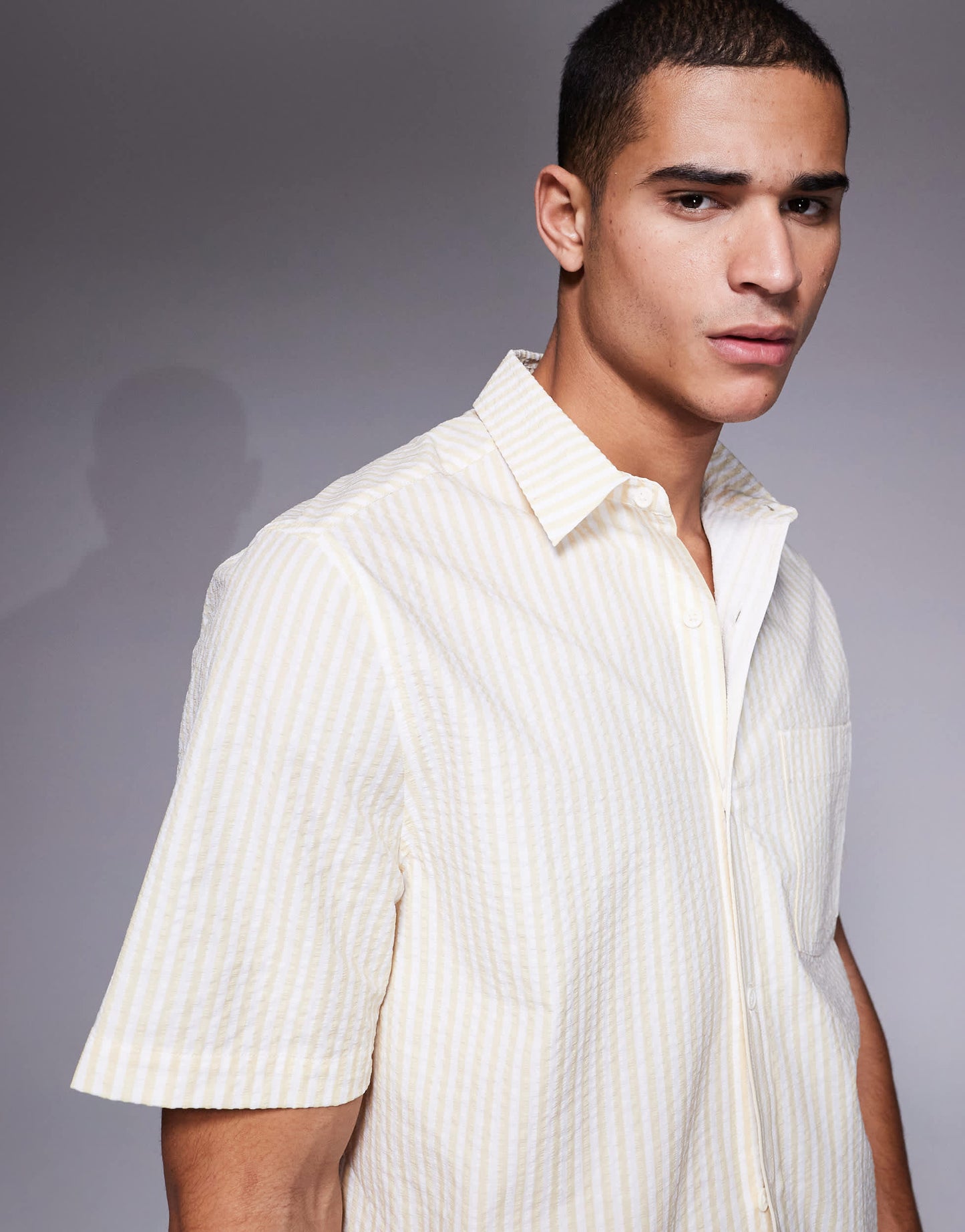 ASOS DESIGN co-ord boxy oversized shirt in yellow seersucker stripe