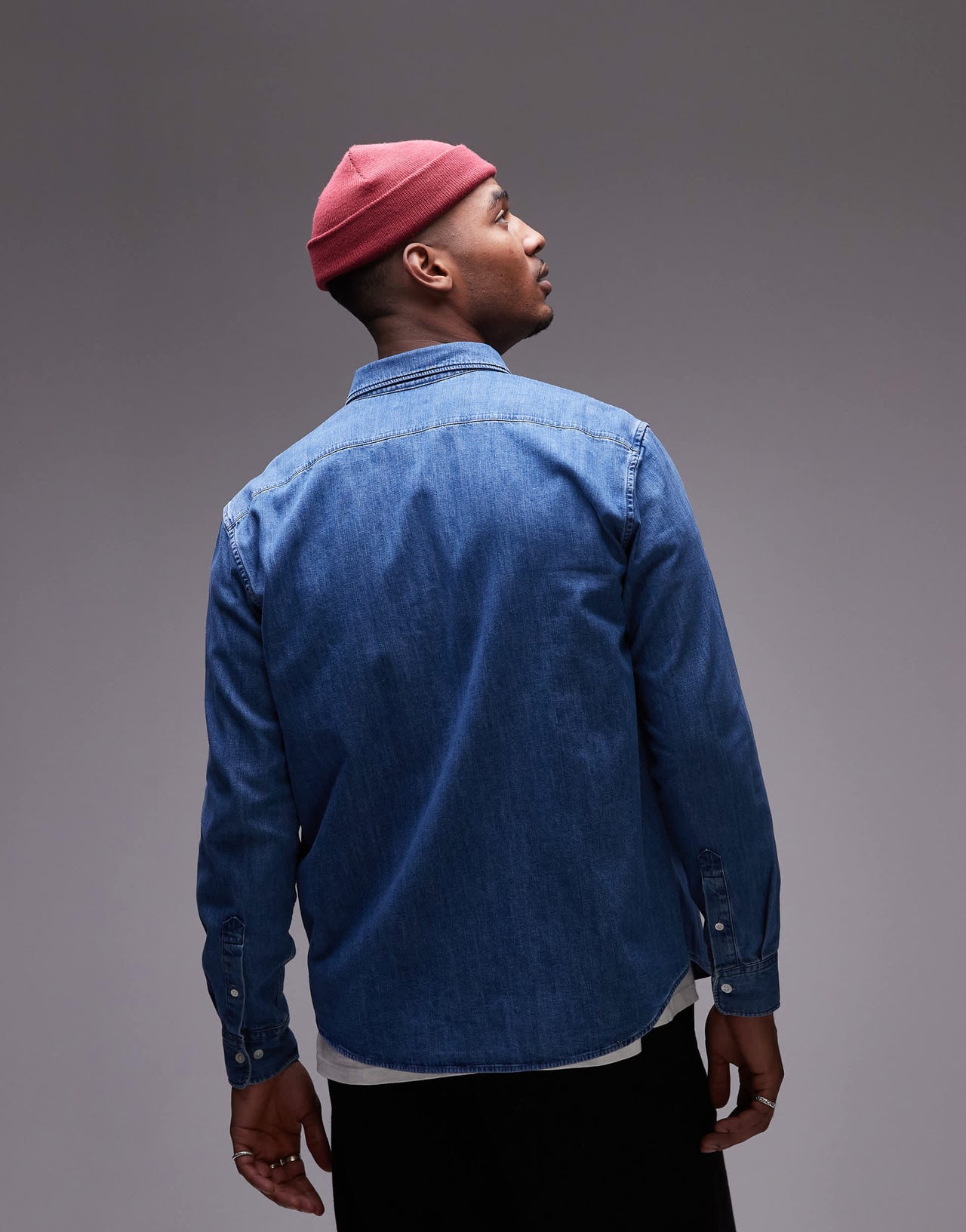 ARKET denim chambray shirt with button collar in dark wash blue