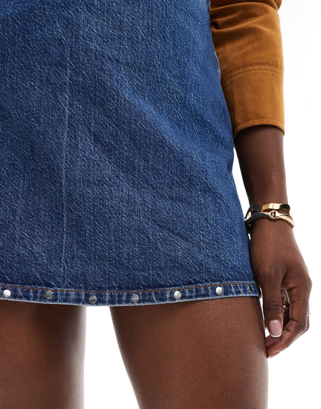 ASOS DESIGN denim studded mini skirt in blue