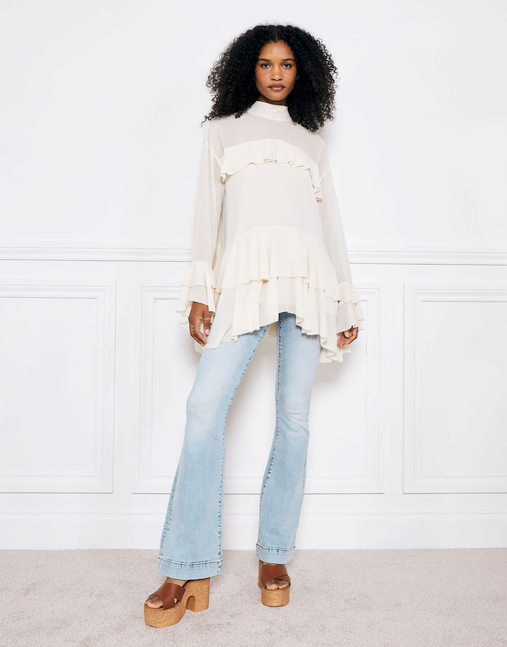 River Island Denim high rise tummy hold flare jeans in light denim