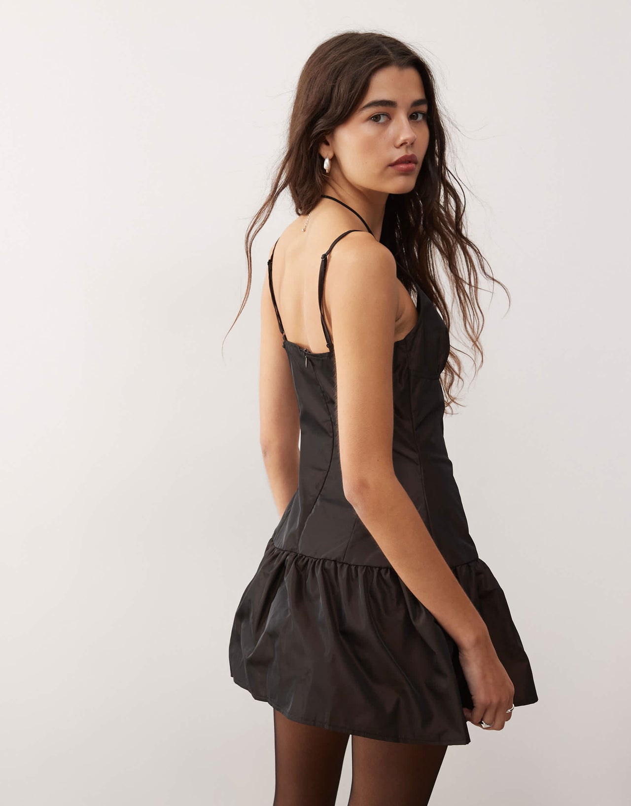 Motel tanaka mini ruffle cami dress in black