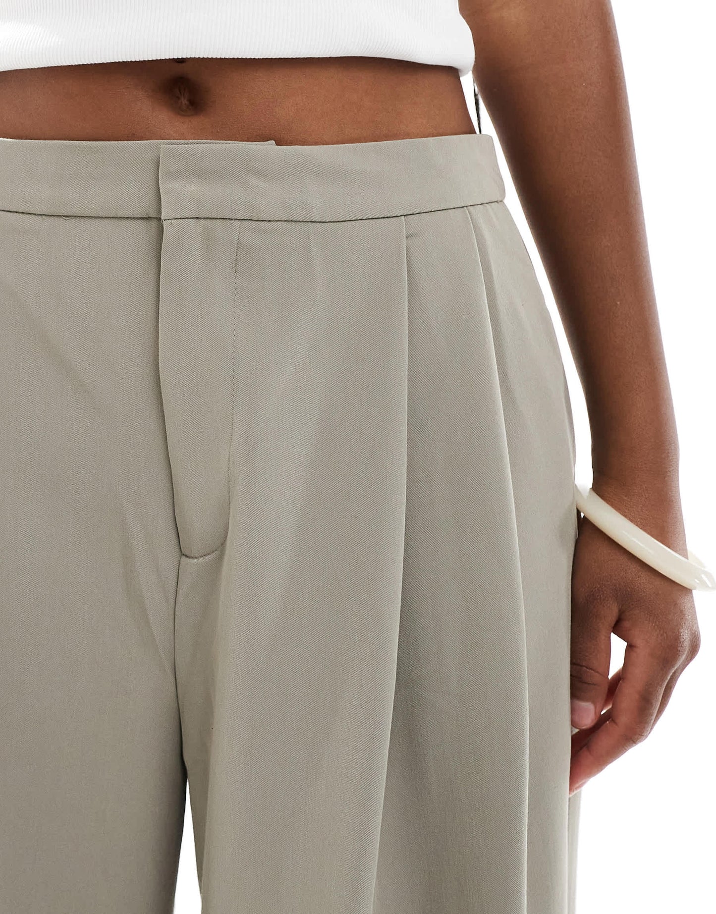 Pull&Bear pleated wide leg tailored trouser in sand