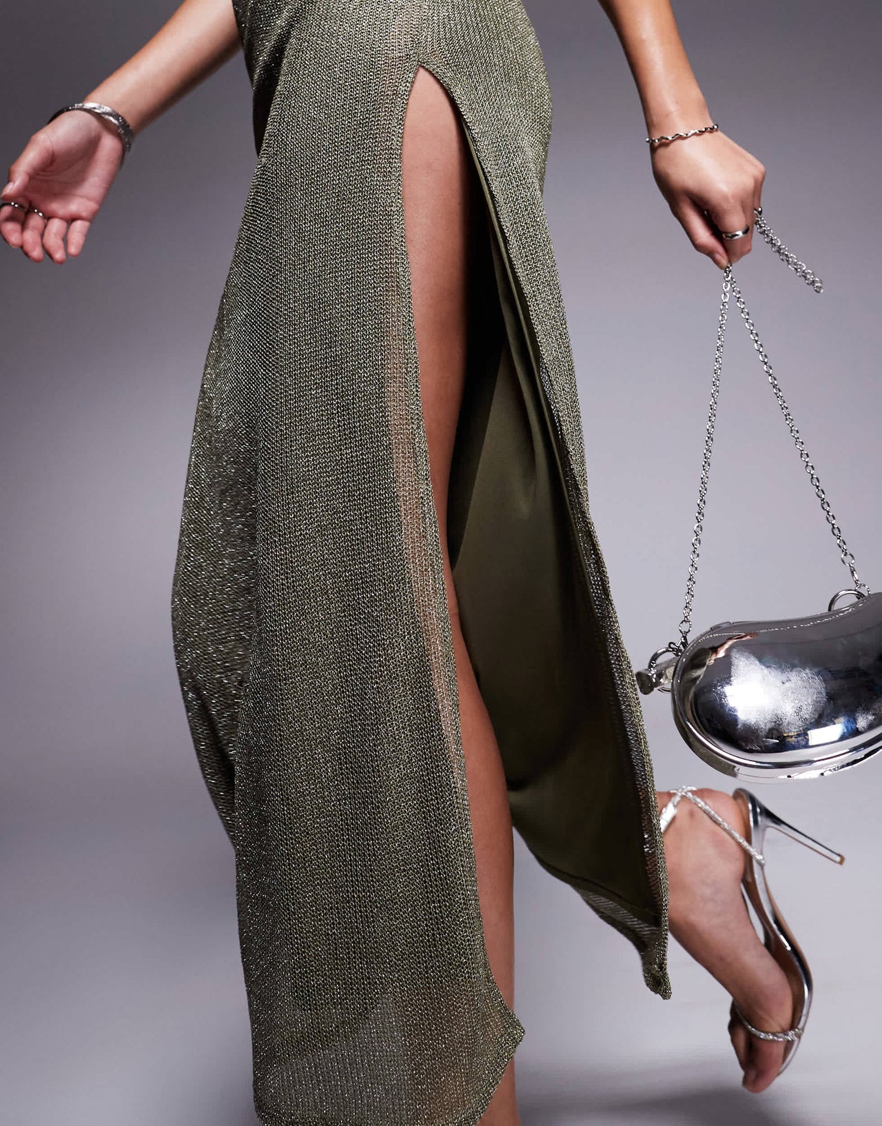 ASOS DESIGN strappy chainmail maxi dress in khaki